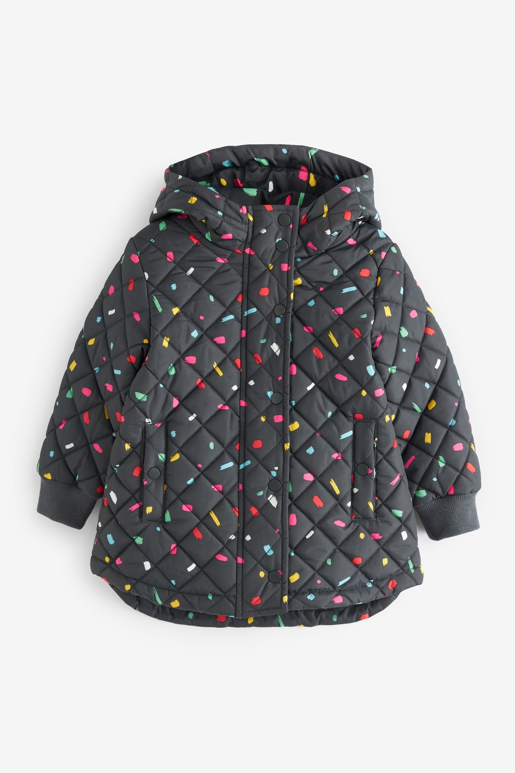 Charcoal Grey Printed Shower Resistant Quilted Padded Coat (3mths-7yrs)