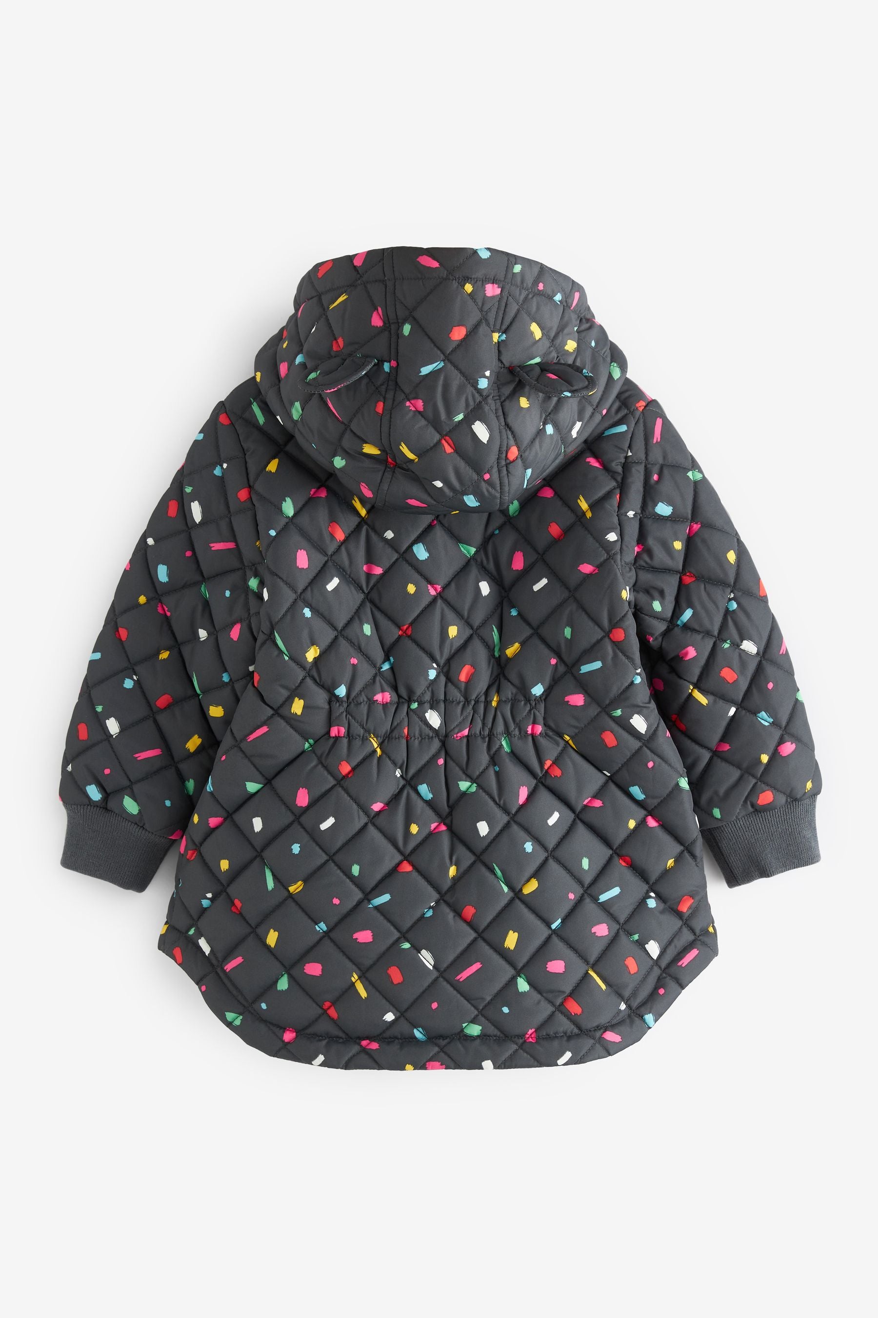 Charcoal Grey Printed Shower Resistant Quilted Padded Coat (3mths-7yrs)