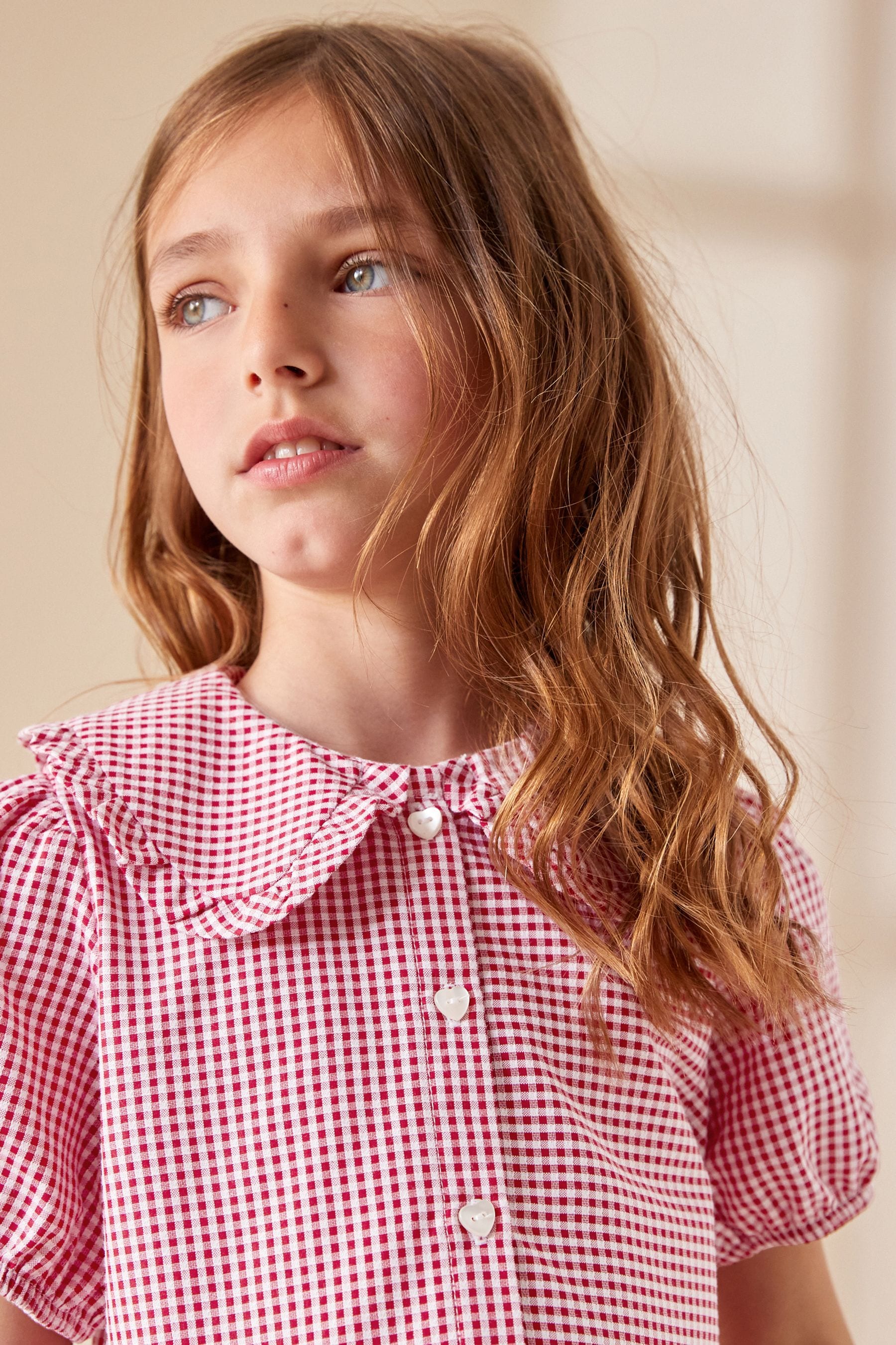 Red Cotton Rich School Gingham Tiered Pretty Collar Dress (3-14yrs)