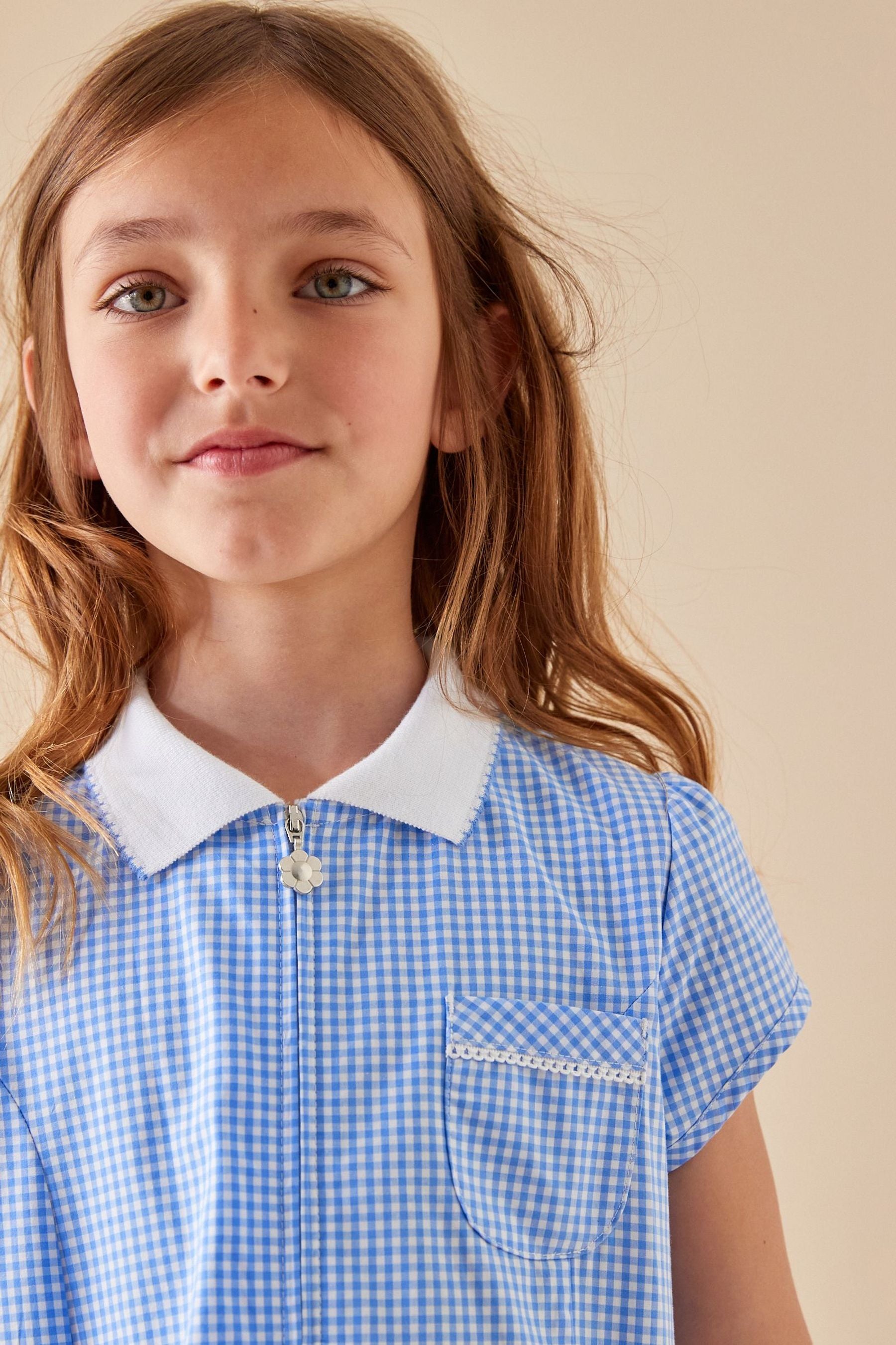 Blue Cotton Rich School Gingham Zip Dress (3-14yrs)