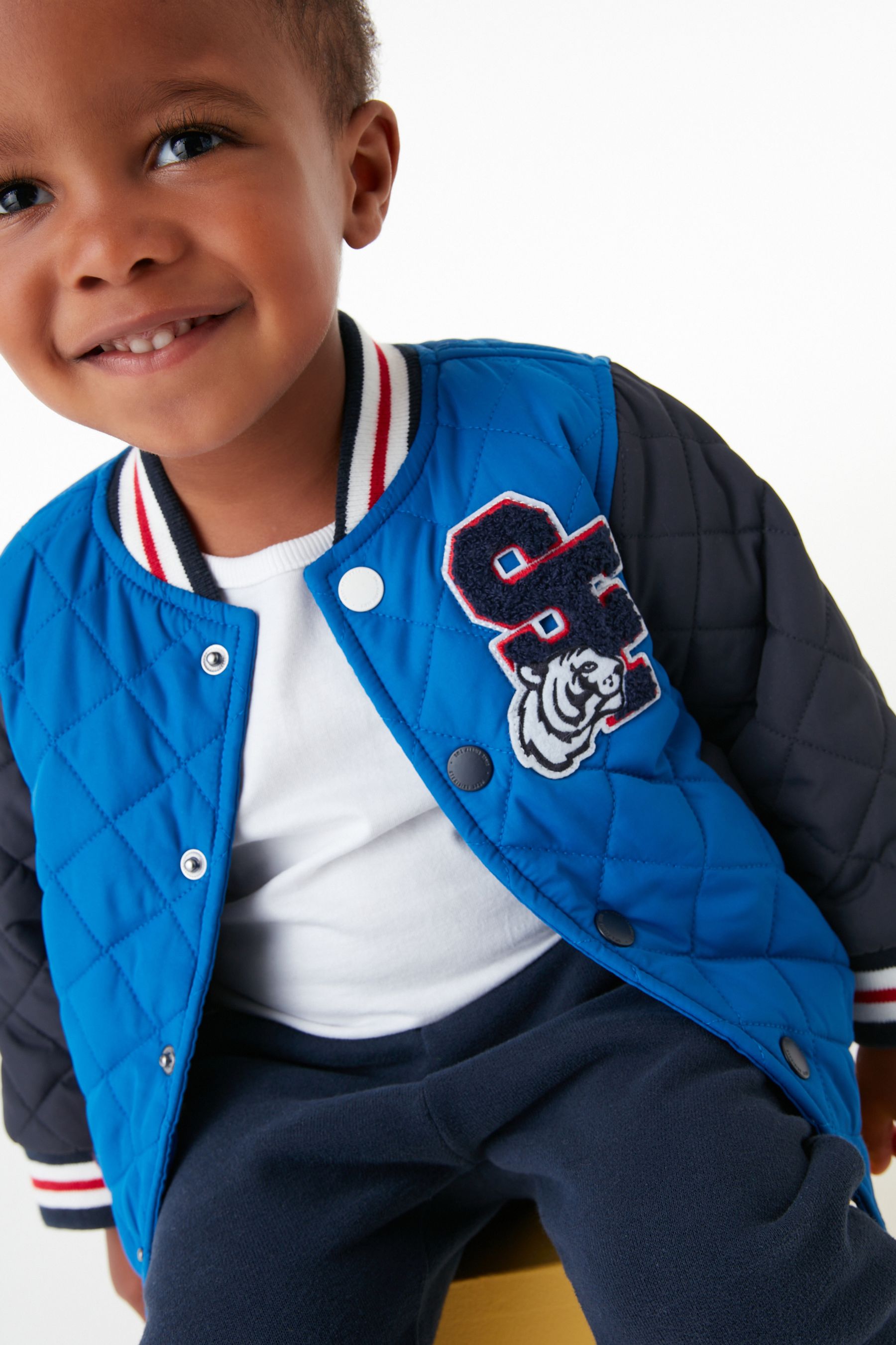 Navy Blue Quilted Bomber Jacket (3mths-7yrs)