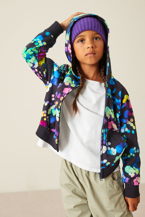 Black Spot Printed Zip Through Hoodie (3-16yrs)