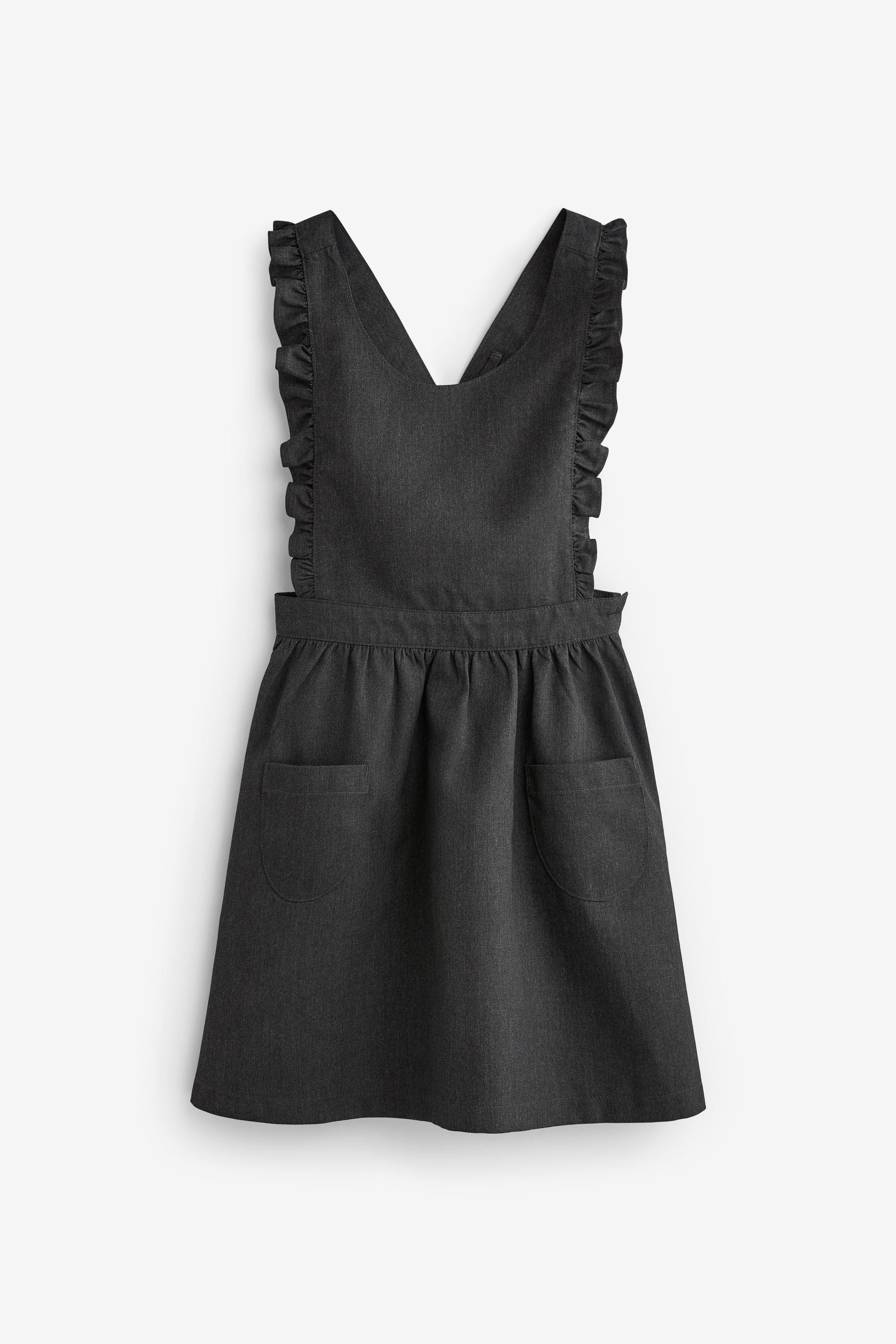 Grey Ruffle Detail Pinafore School Dress (3-14yrs)