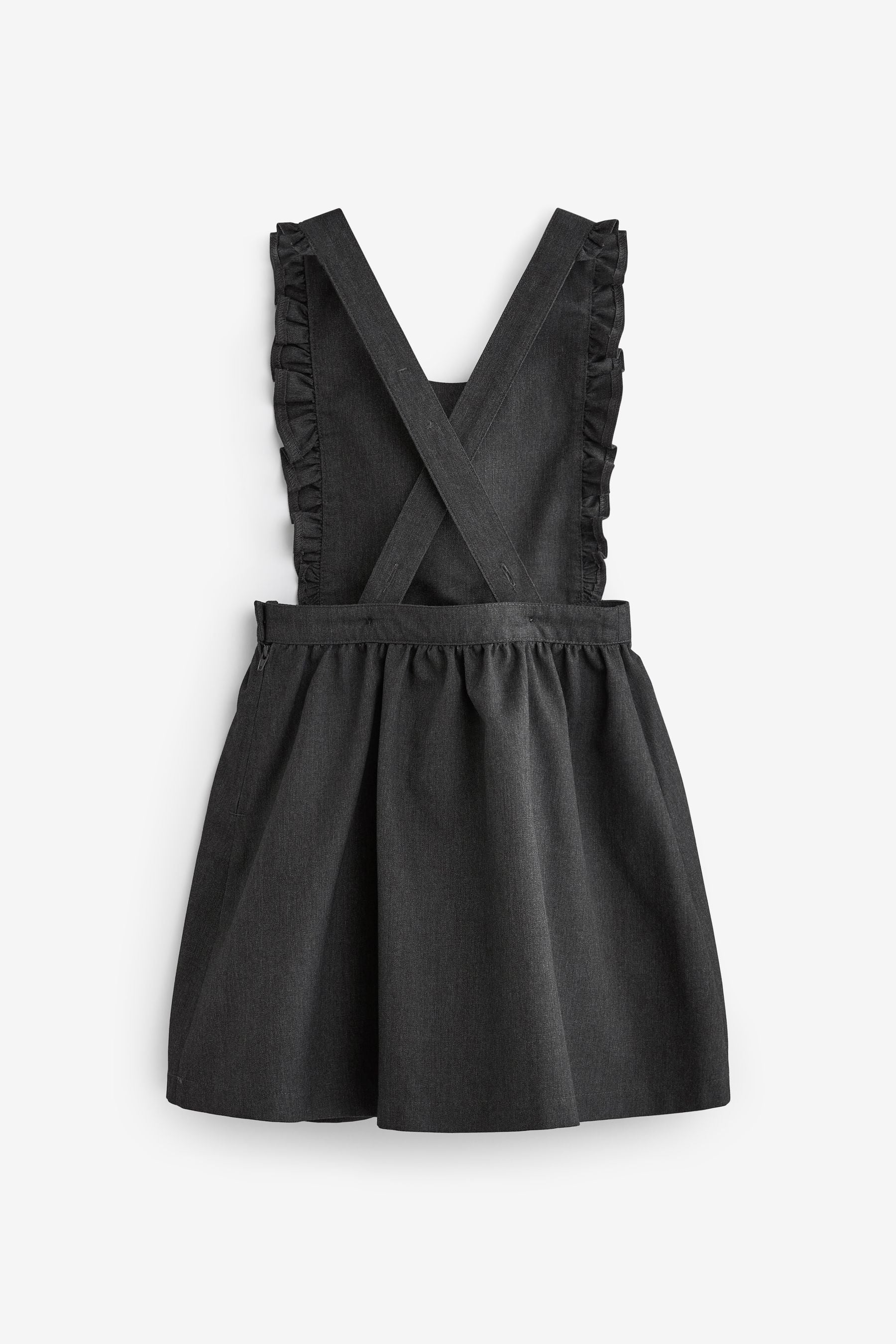 Grey Ruffle Detail Pinafore School Dress (3-14yrs)