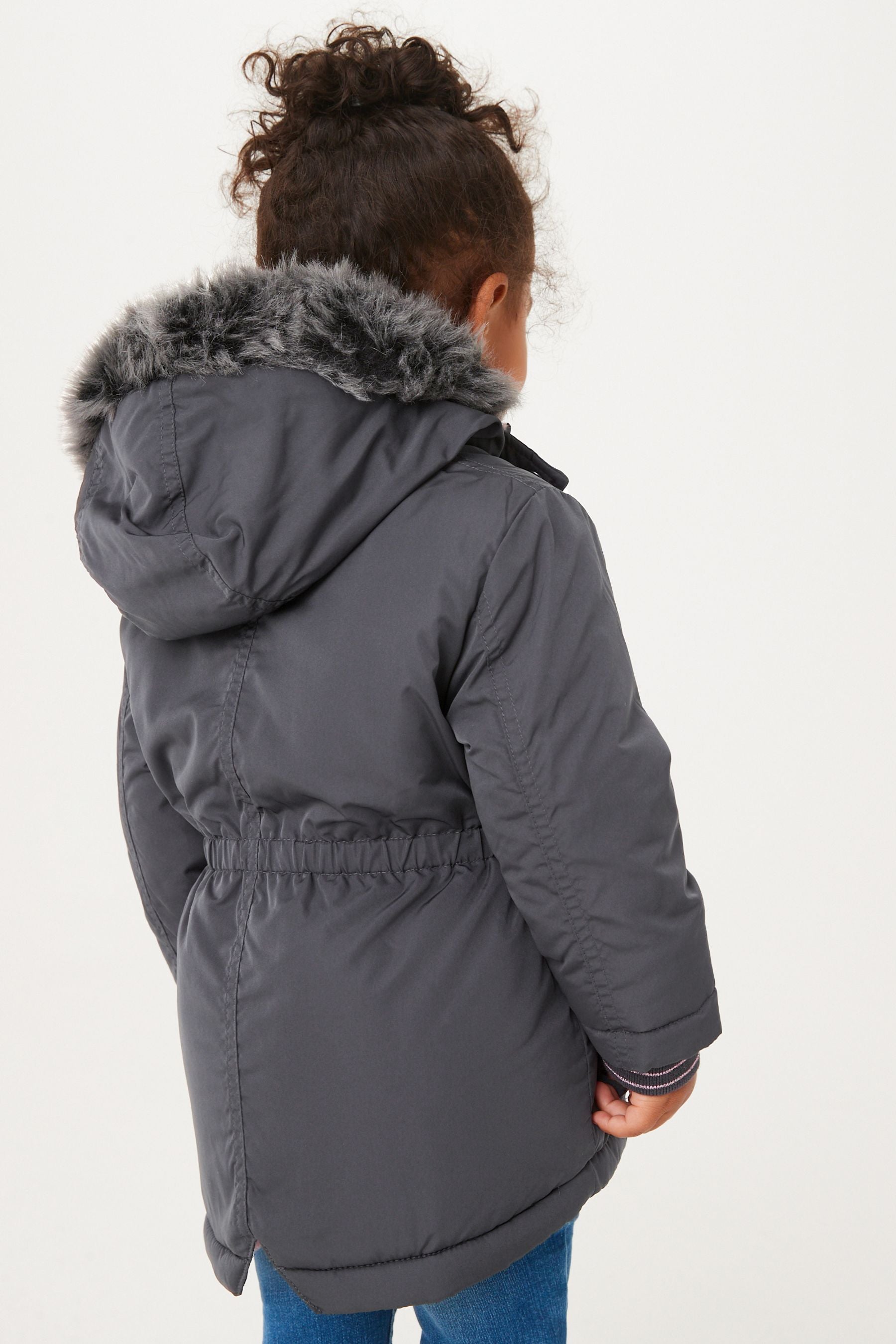 Charcoal Grey Next Shower Resistant Faux Fur Trim Parka (3mths-7yrs)