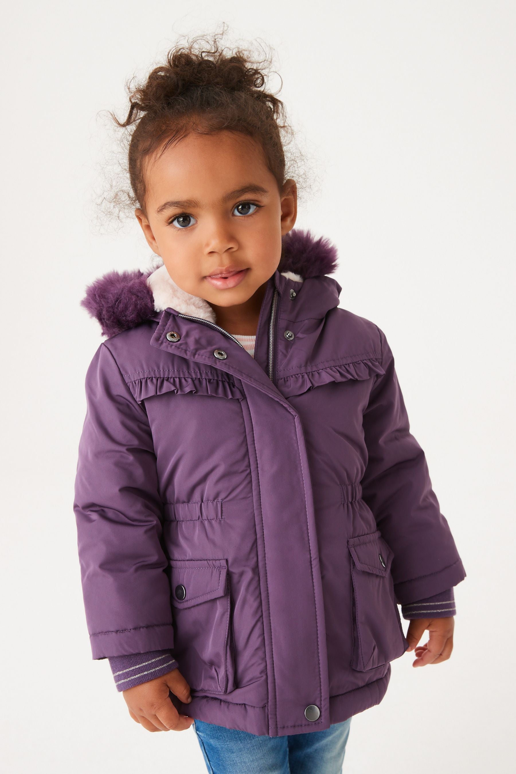 Purple Next Shower Resistant Faux Fur Trim Parka (3mths-7yrs)