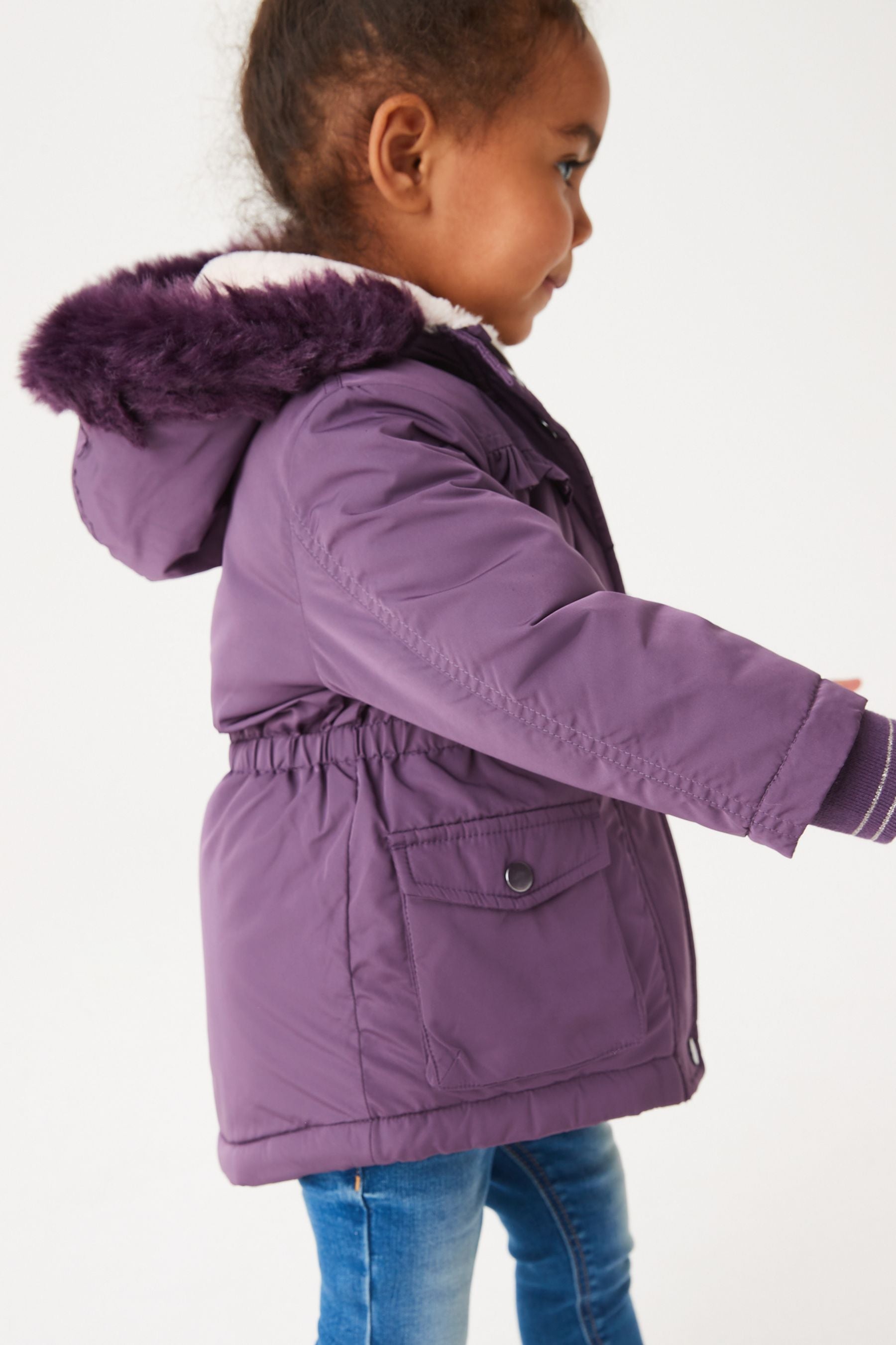 Purple Next Shower Resistant Faux Fur Trim Parka (3mths-7yrs)