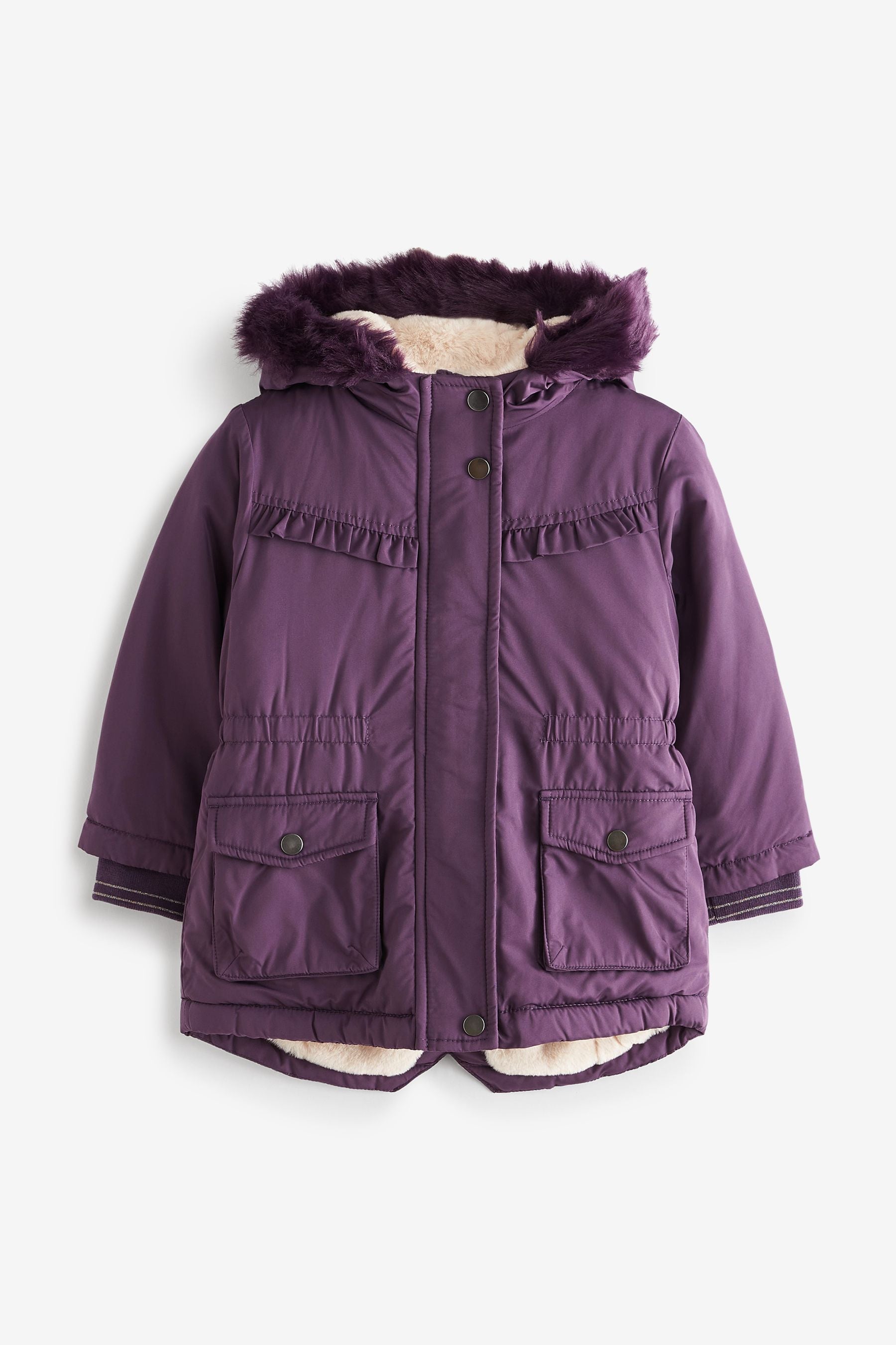 Purple Next Shower Resistant Faux Fur Trim Parka (3mths-7yrs)