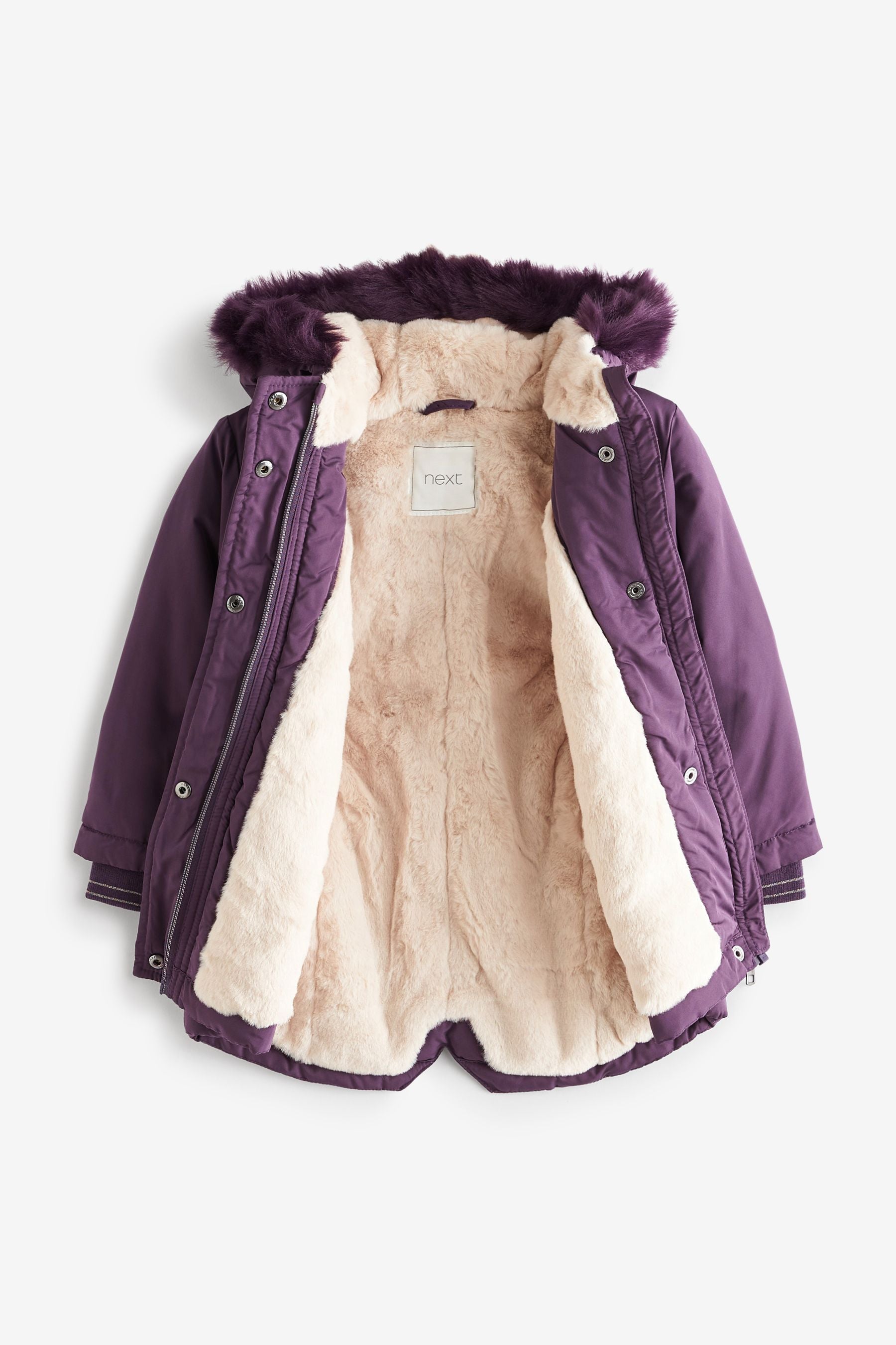 Purple Next Shower Resistant Faux Fur Trim Parka (3mths-7yrs)