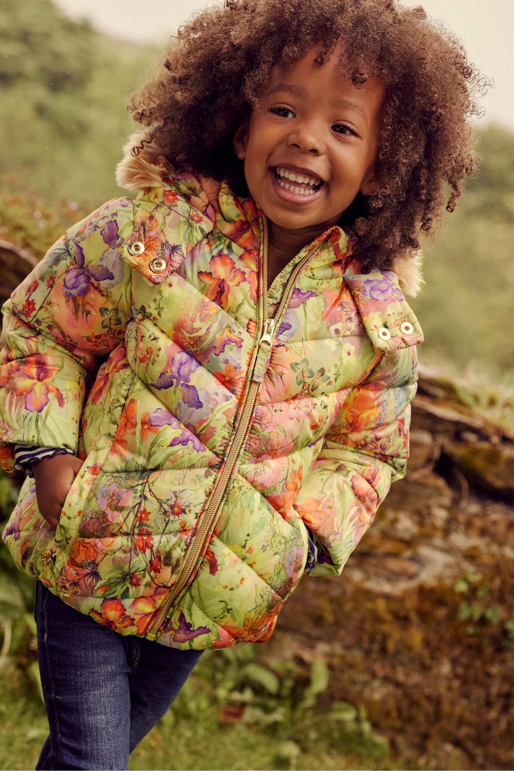 Green Floral Printed Shower Resistant Padded Coat (3mths-7yrs)