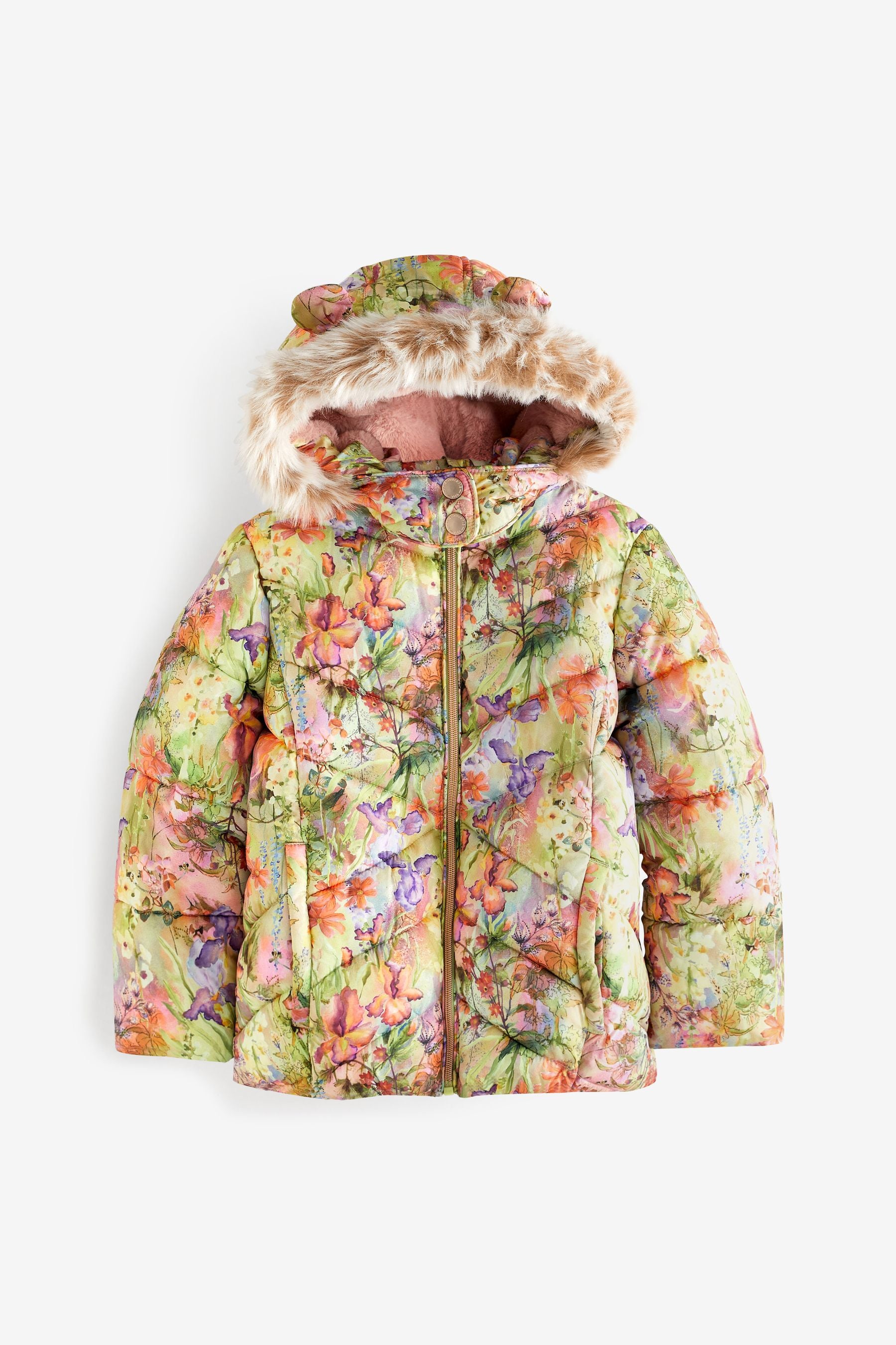 Green Floral Printed Shower Resistant Padded Coat (3mths-7yrs)