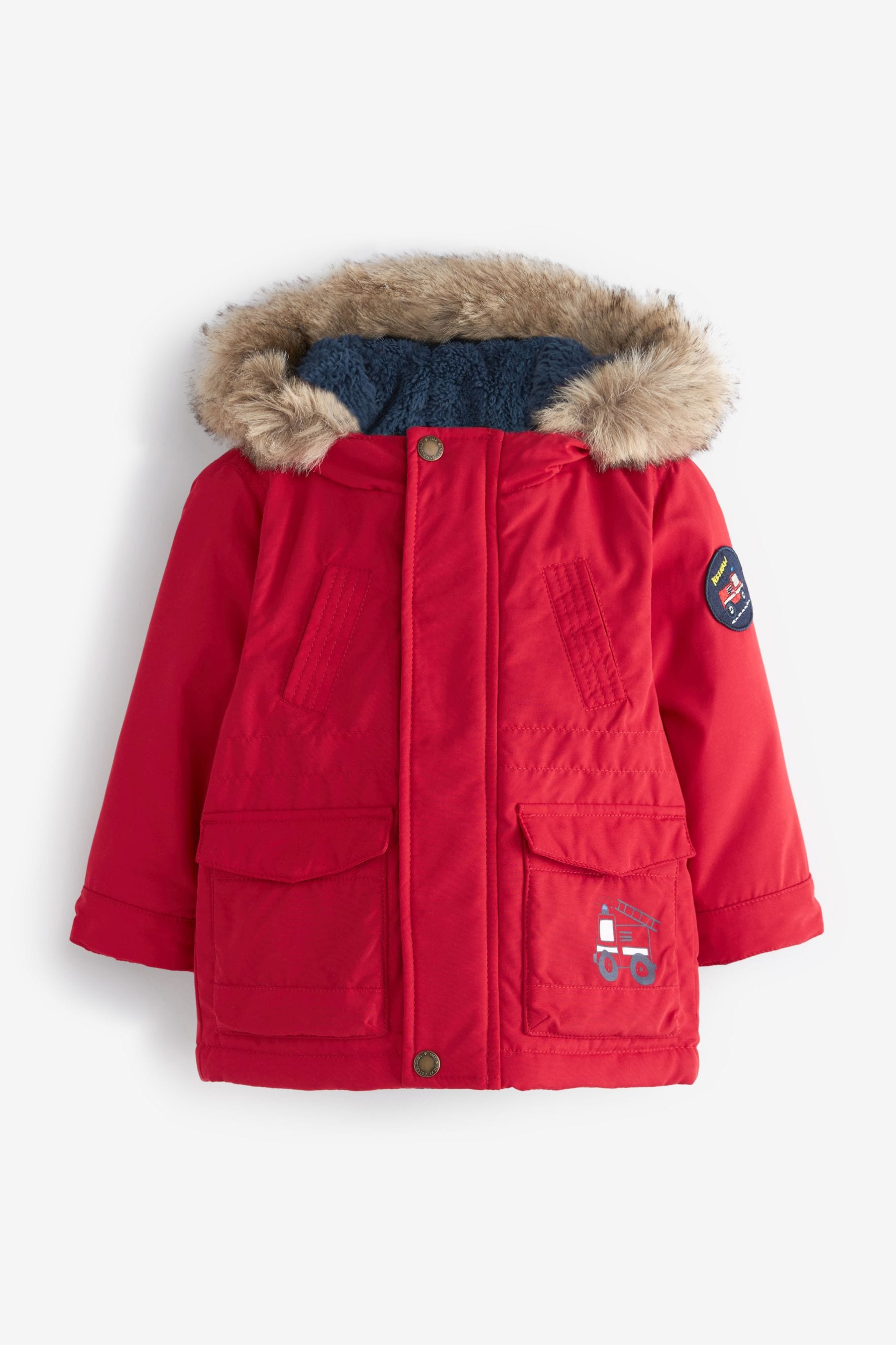 Red Faux Fur Hooded Parka Coat (3mths-7yrs)