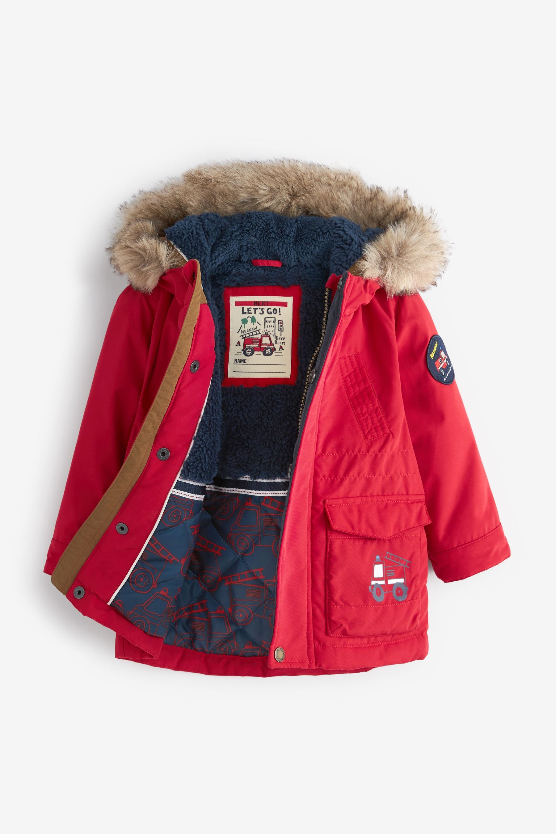 Red Faux Fur Hooded Parka Coat (3mths-7yrs)