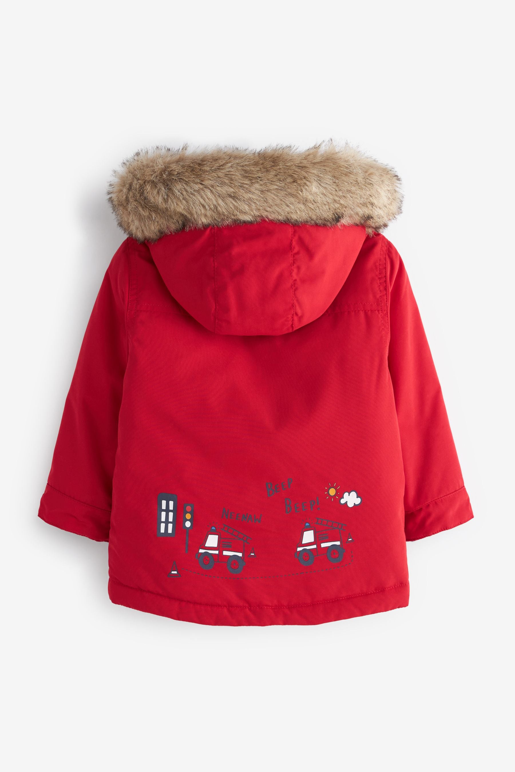 Red Faux Fur Hooded Parka Coat (3mths-7yrs)