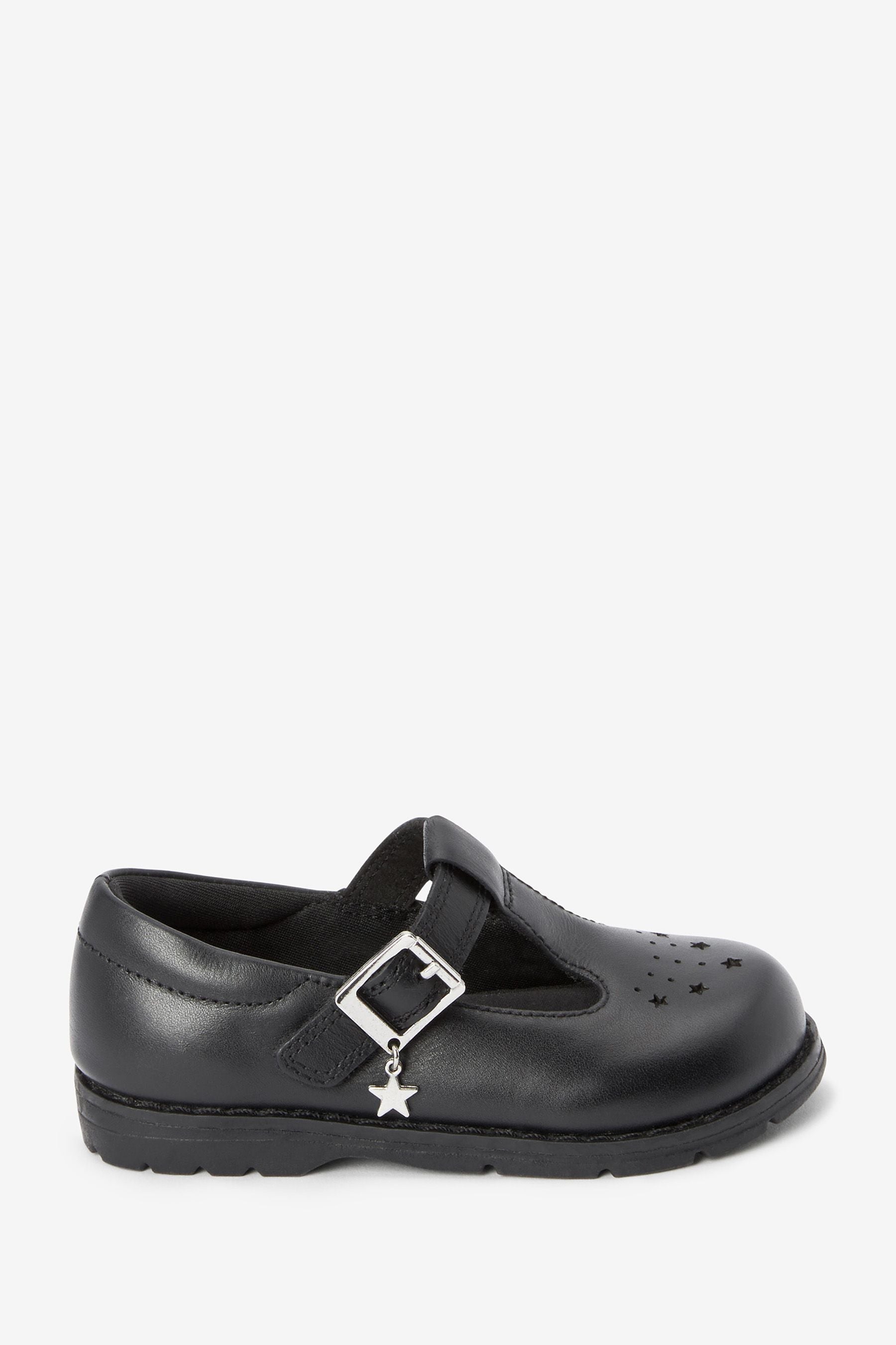 Black Leather Junior T-Bar School Shoes