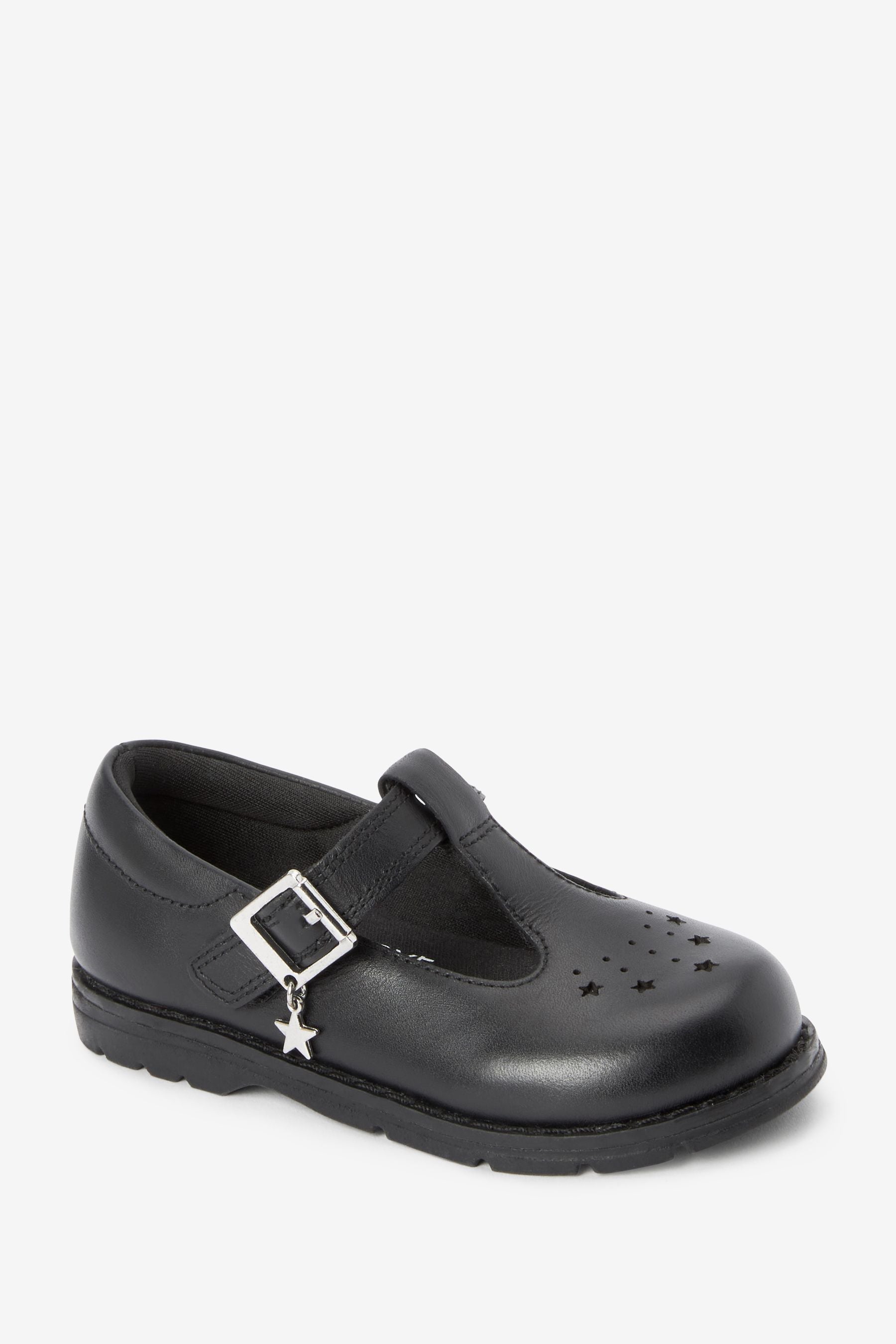 Black Leather Junior T-Bar School Shoes