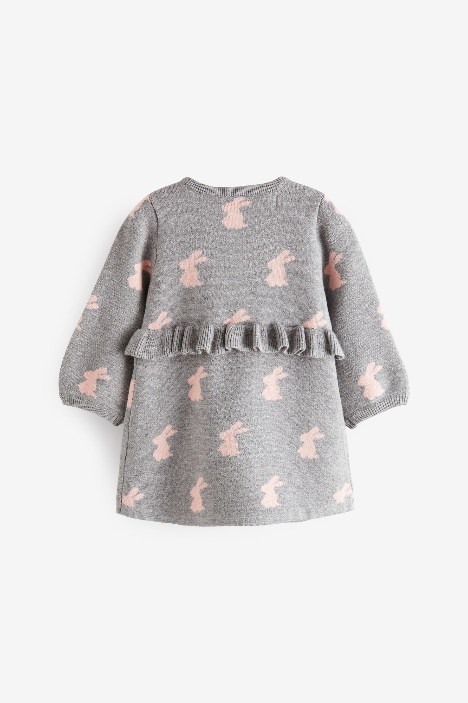 Grey Bunny Knitted Frill Baby Dress (0mths-2yrs)