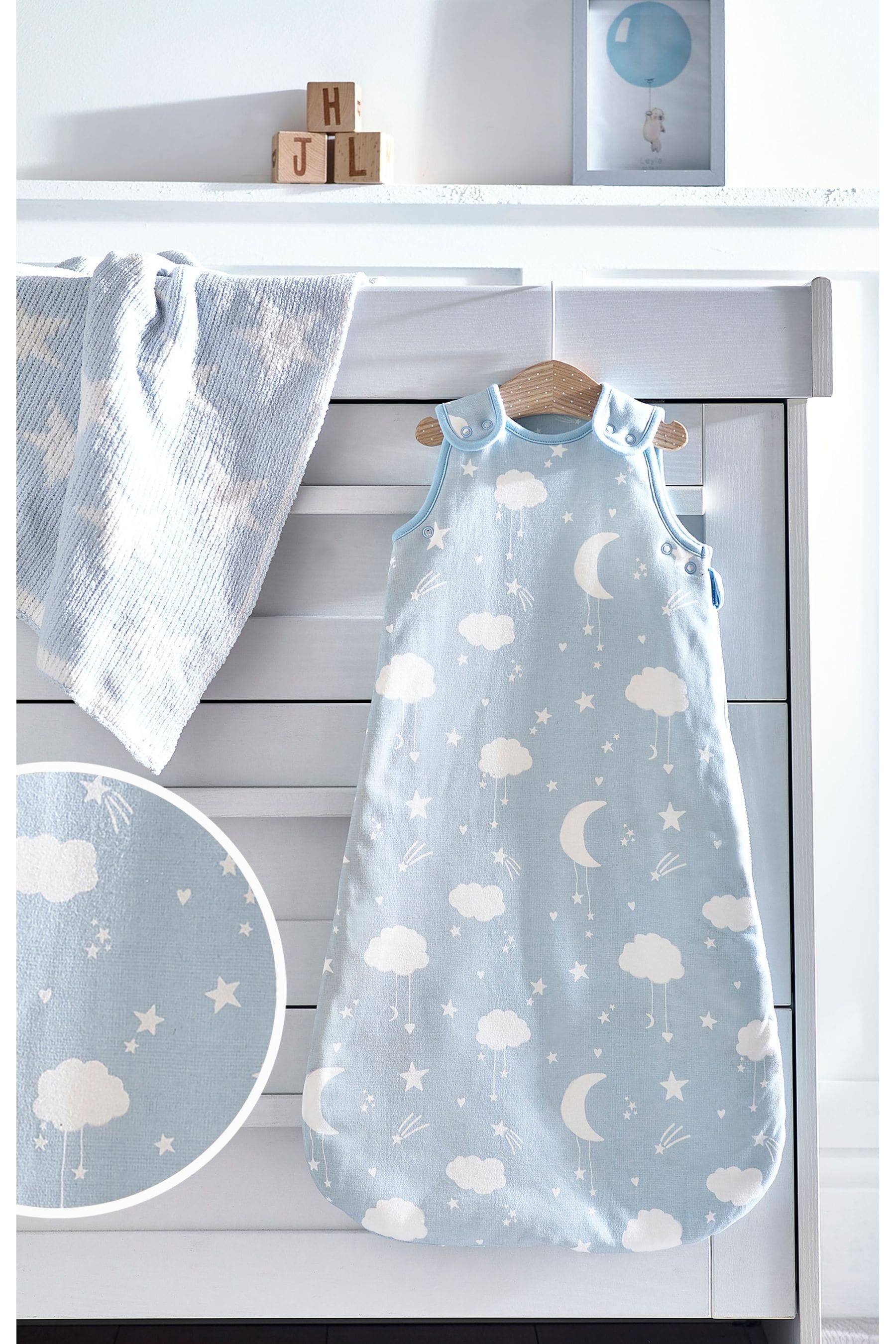 Blue Moon & Stars Baby 100% Cotton 1 Tog Sleep Bag