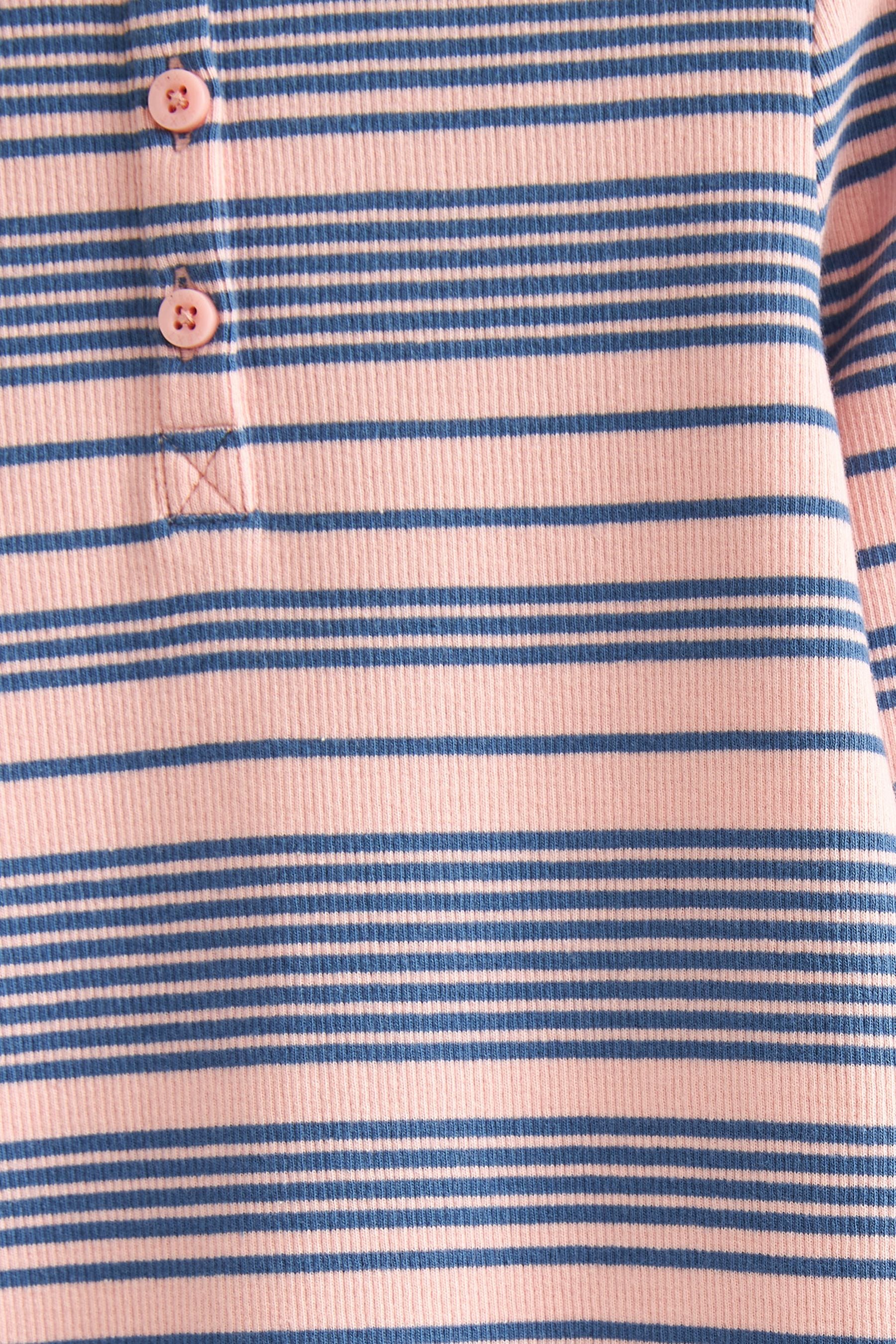 Pink/Navy Stripe Ribbed Long Sleeve Top With Placket (3-16yrs)