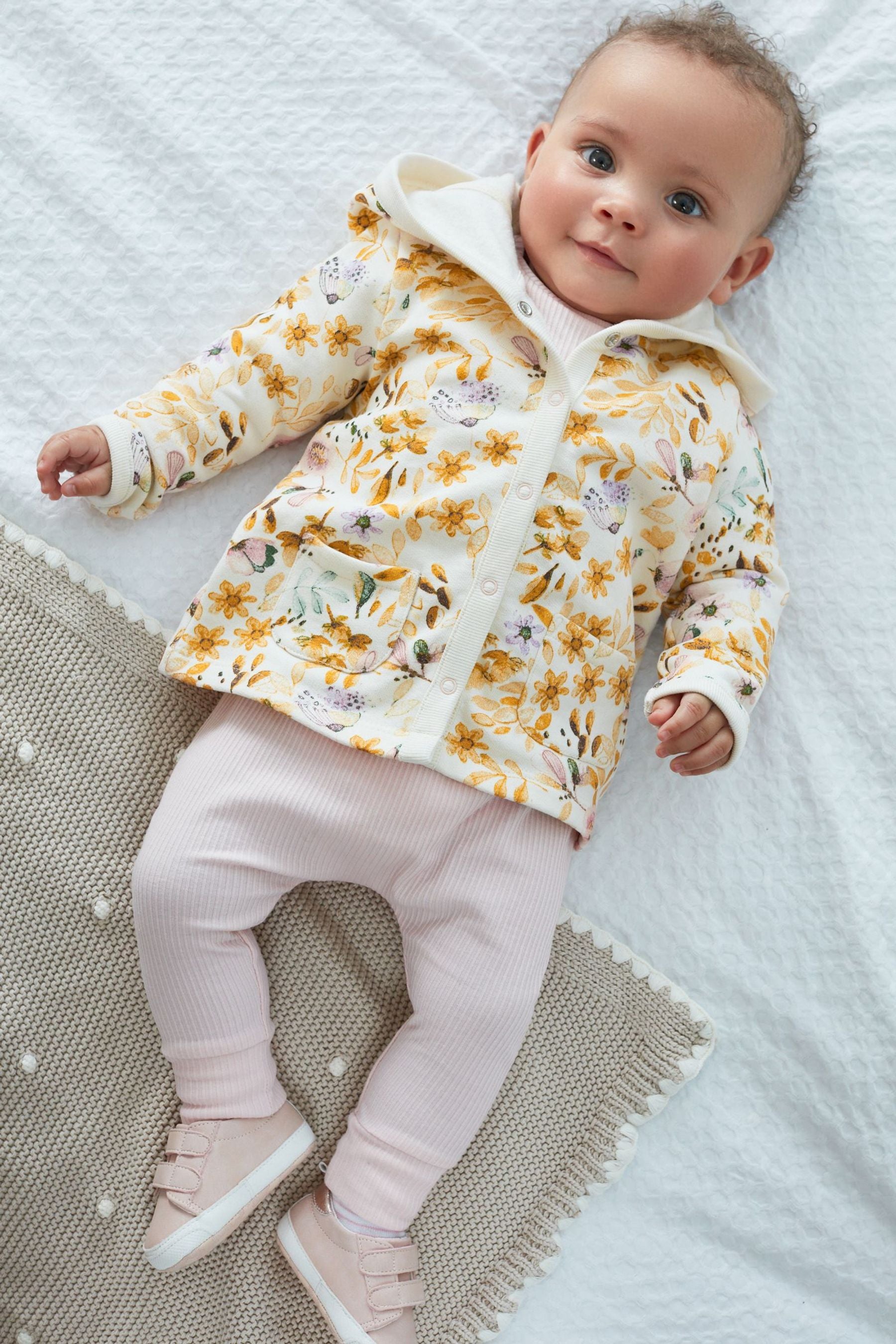 Ochre Floral Lightweight Jersey Baby Jacket (0mths-2yrs)