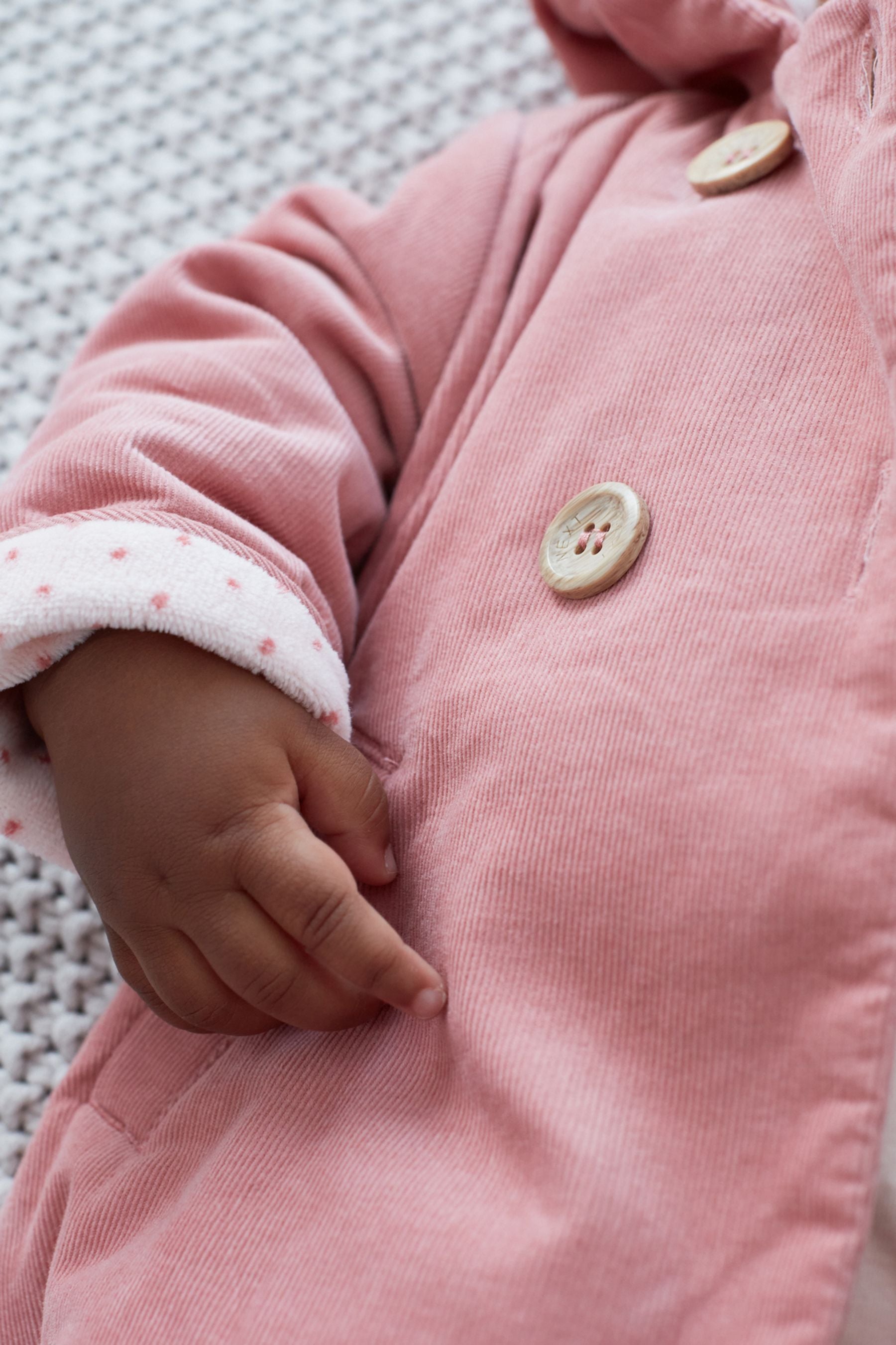 Pink Hooded Cord Baby Jacket (0mths-2yrs)