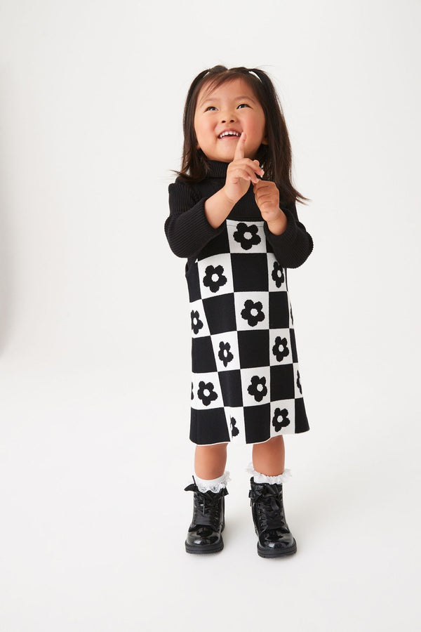 Black Knitted Pinny Dress Set (3mths-7yrs)