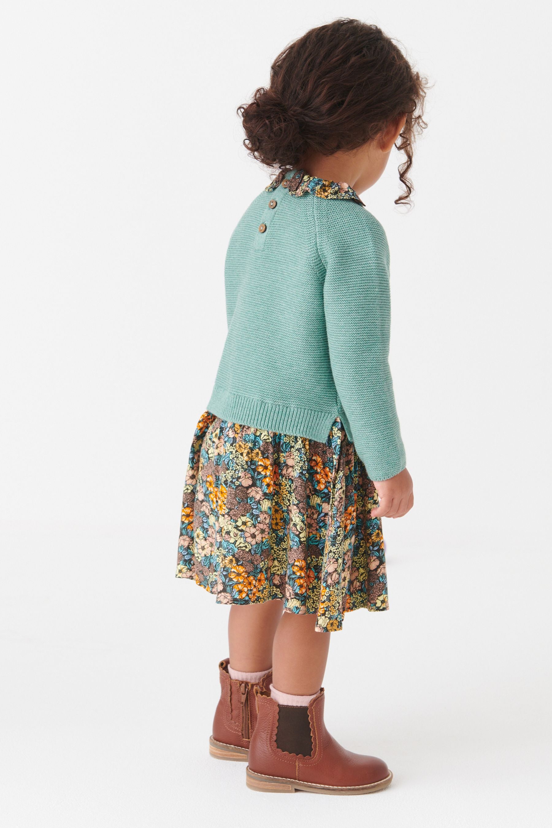 Teal Blue Woven Knit Mix Dress (3mths-7yrs)