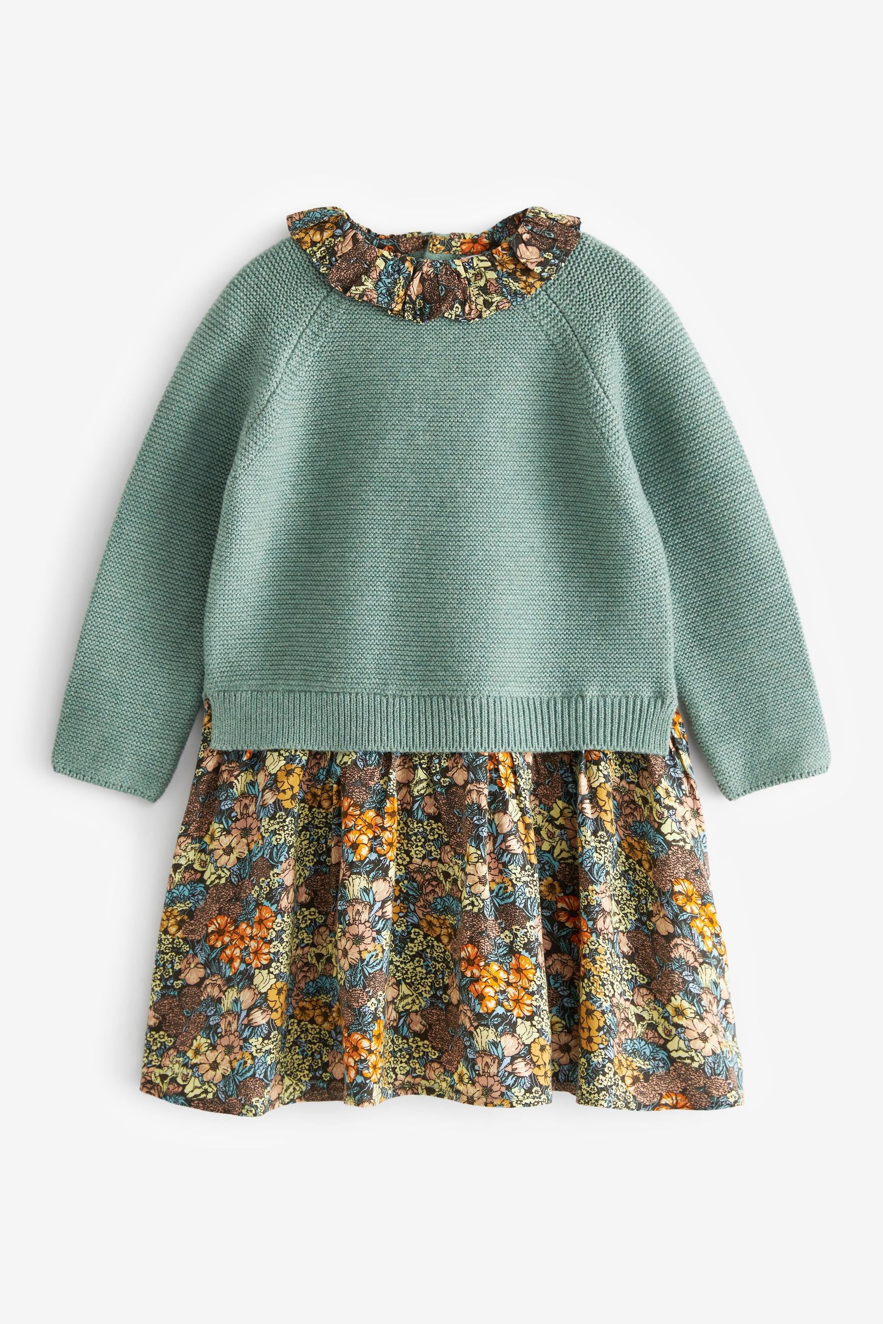 Teal Blue Woven Knit Mix Dress (3mths-7yrs)