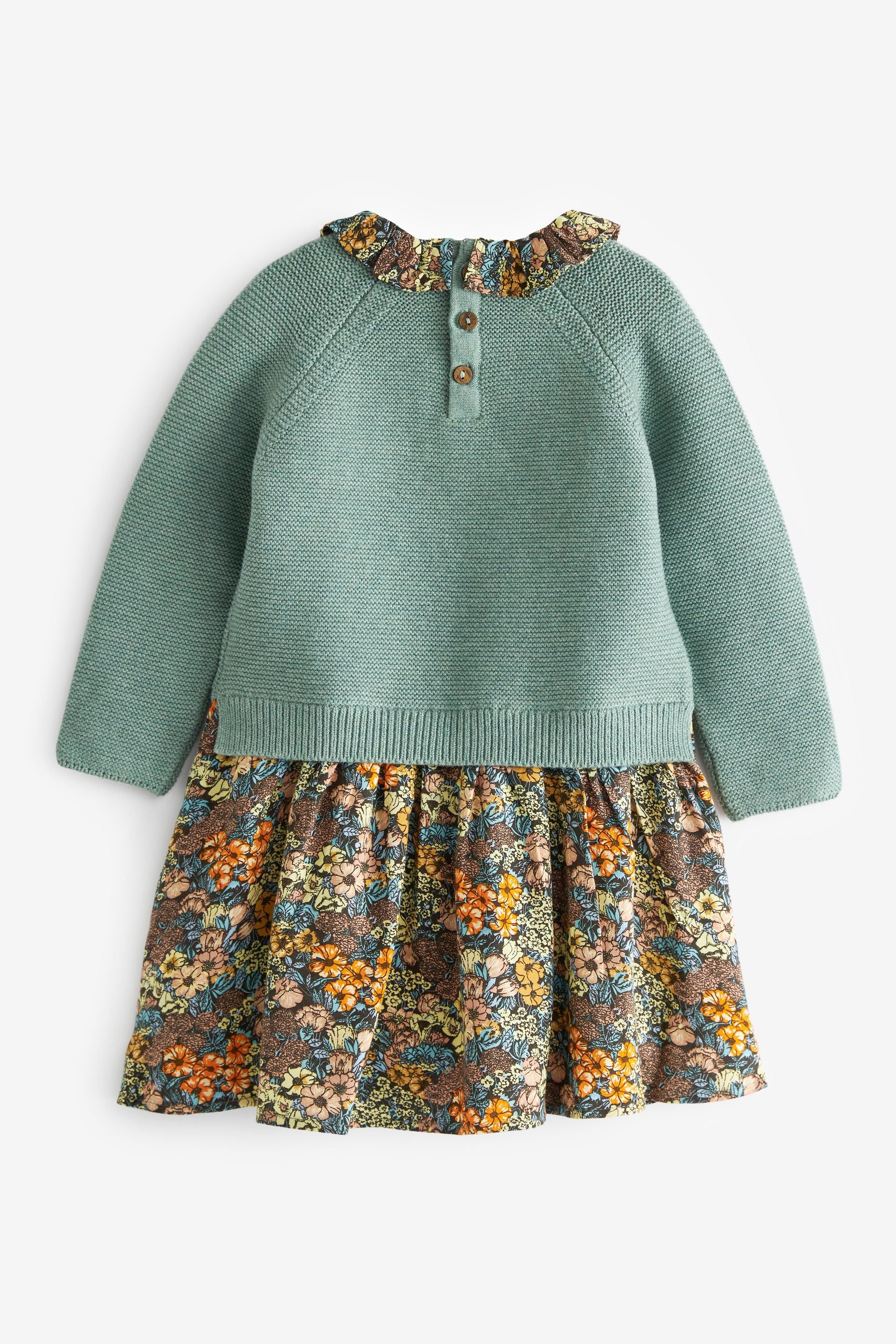 Teal Blue Woven Knit Mix Dress (3mths-7yrs)