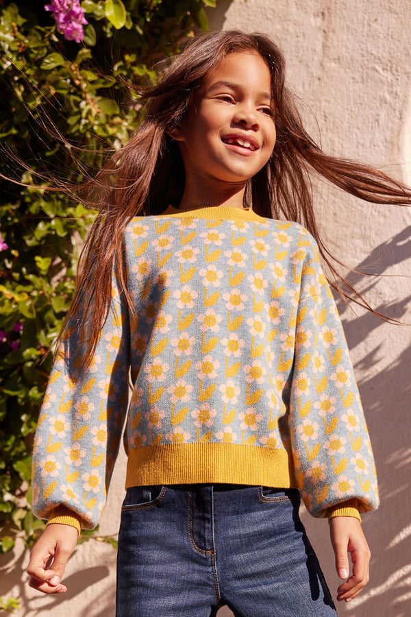 Ochre Yellow/Cream Floral Jumper (3-16yrs)