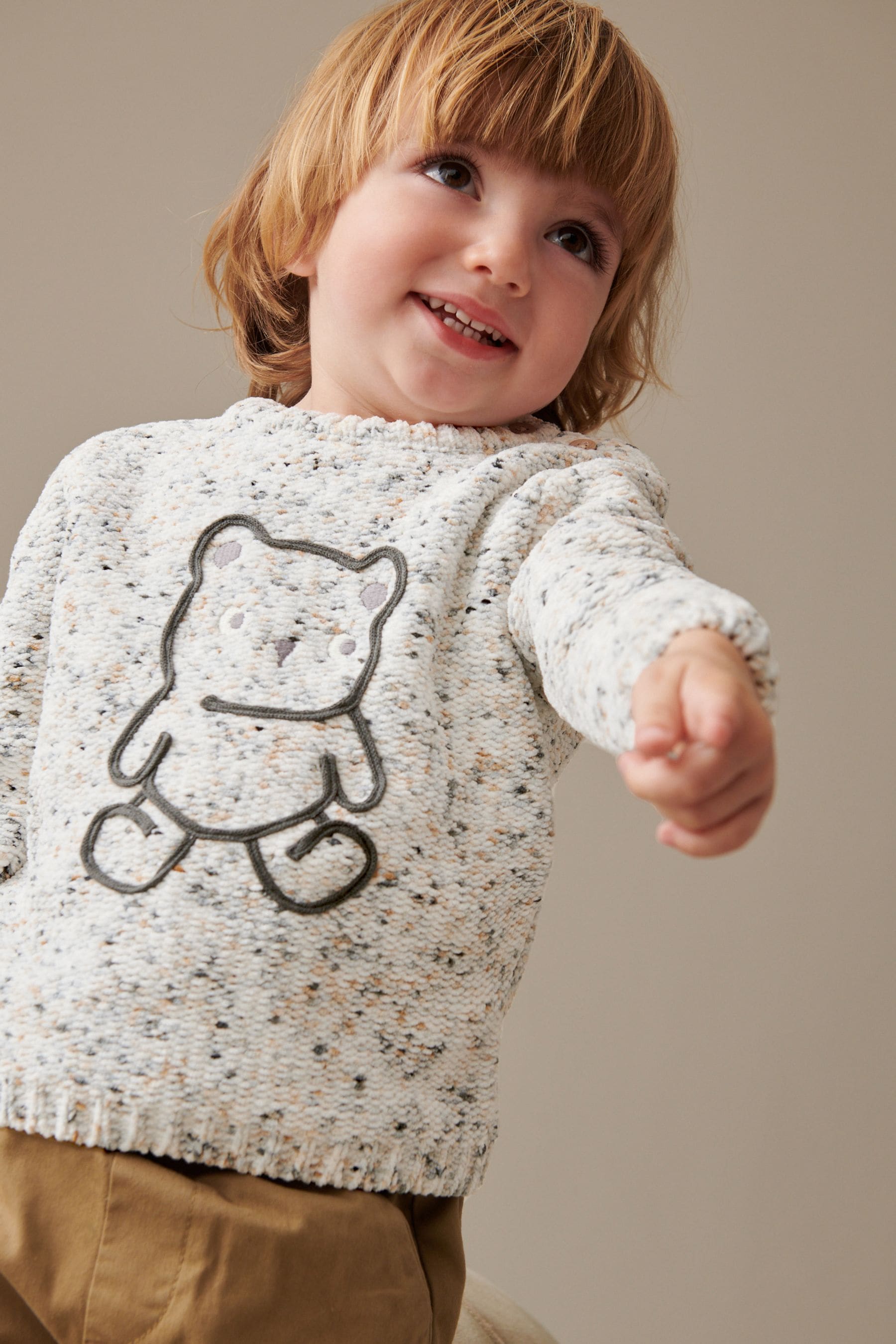 Grey Grey Chenille Bear Knit Crew (3mths-7yrs)