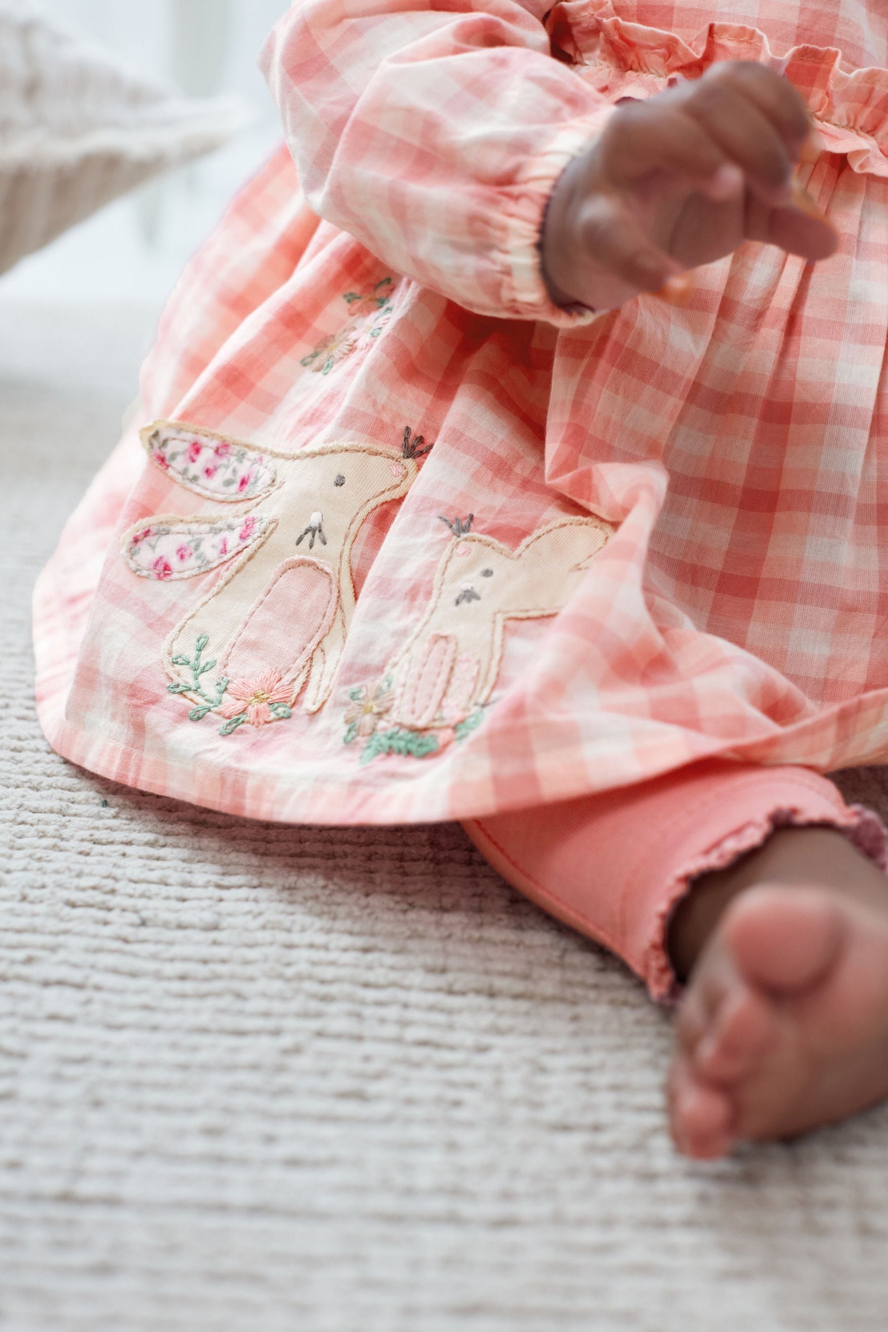 Pink Bunny 3 Piece Baby Woven Top, Leggings And Headband Set