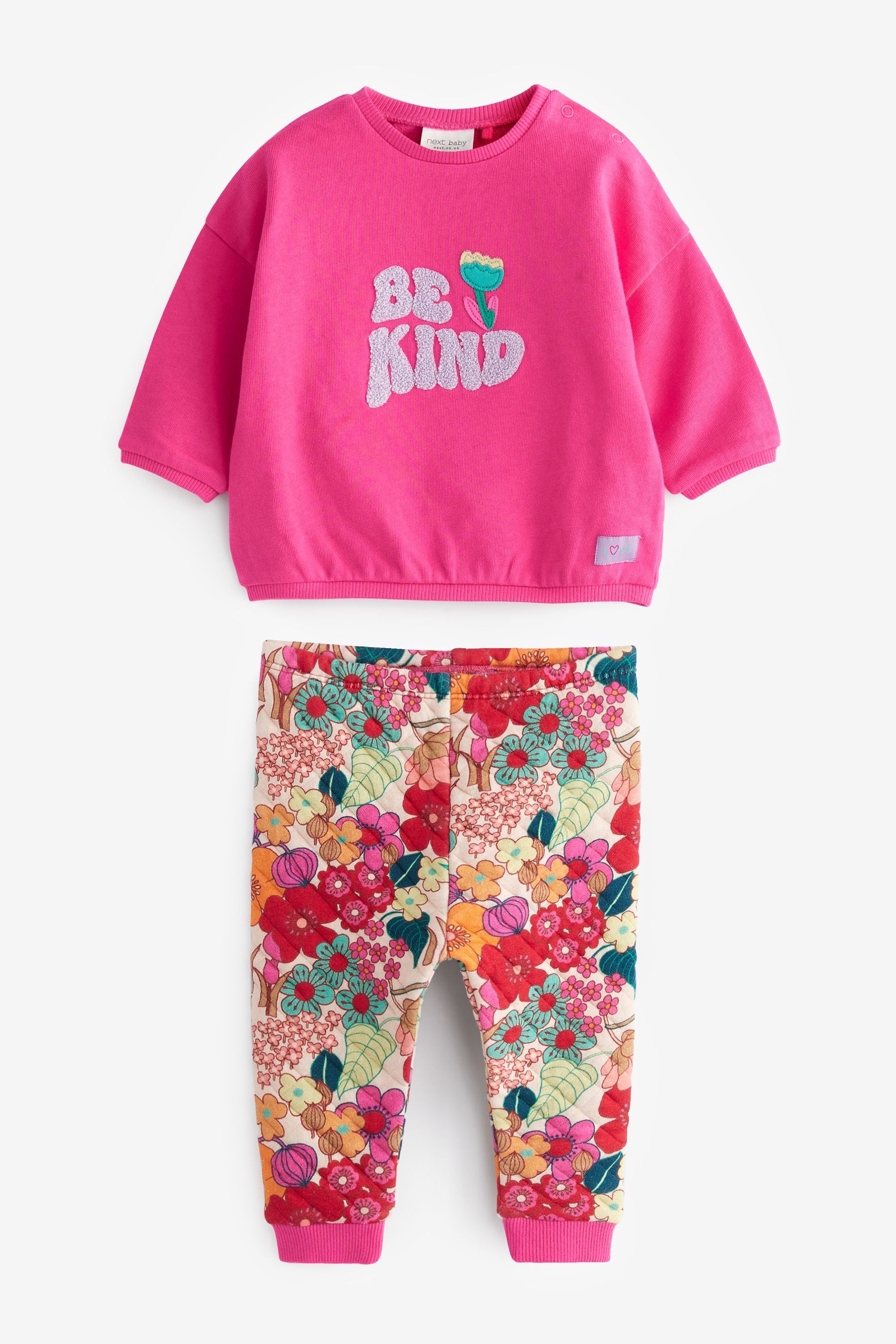 Pink Floral Baby 2 Piece Sweater And Leggings Set