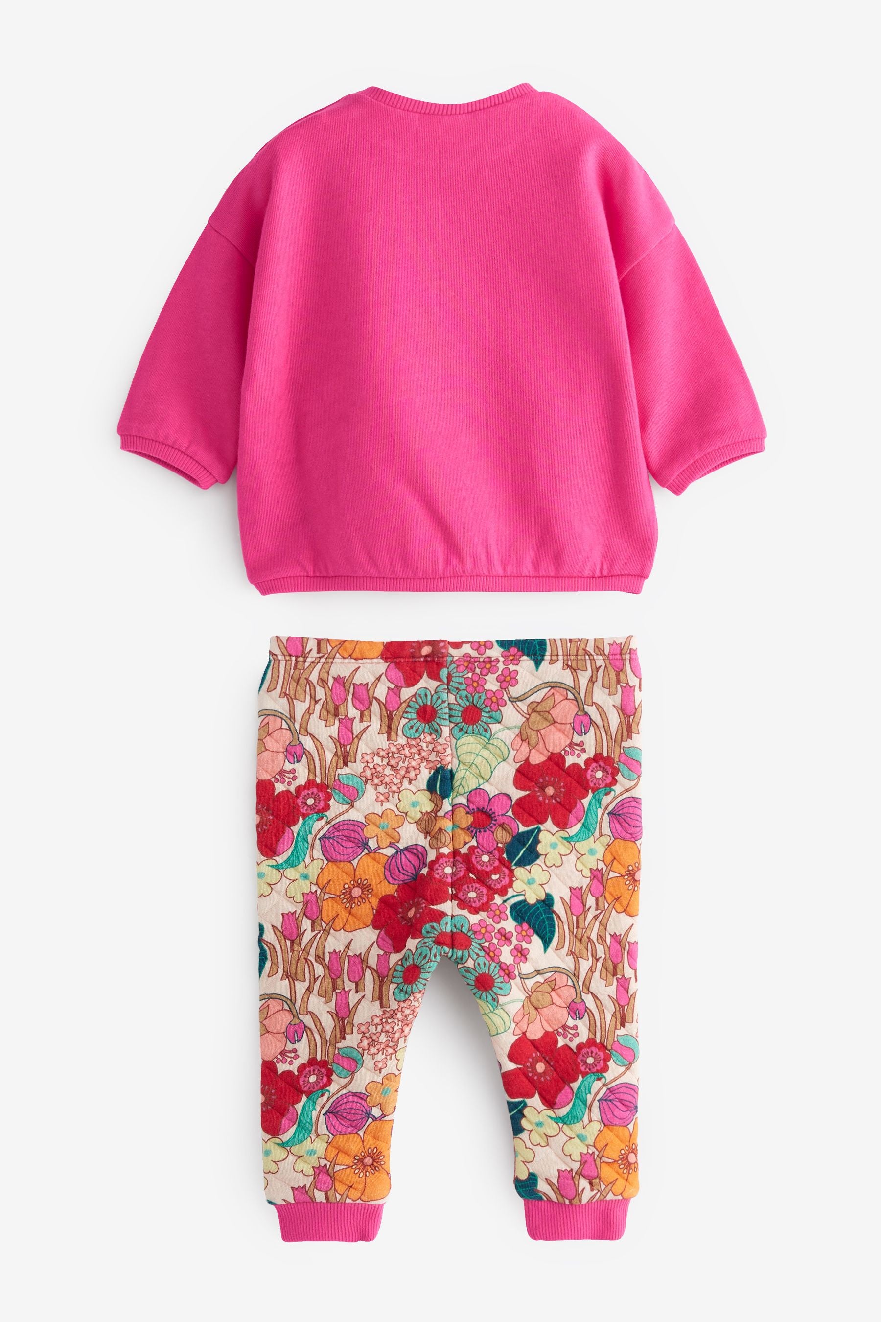 Pink Floral Baby 2 Piece Sweater And Leggings Set