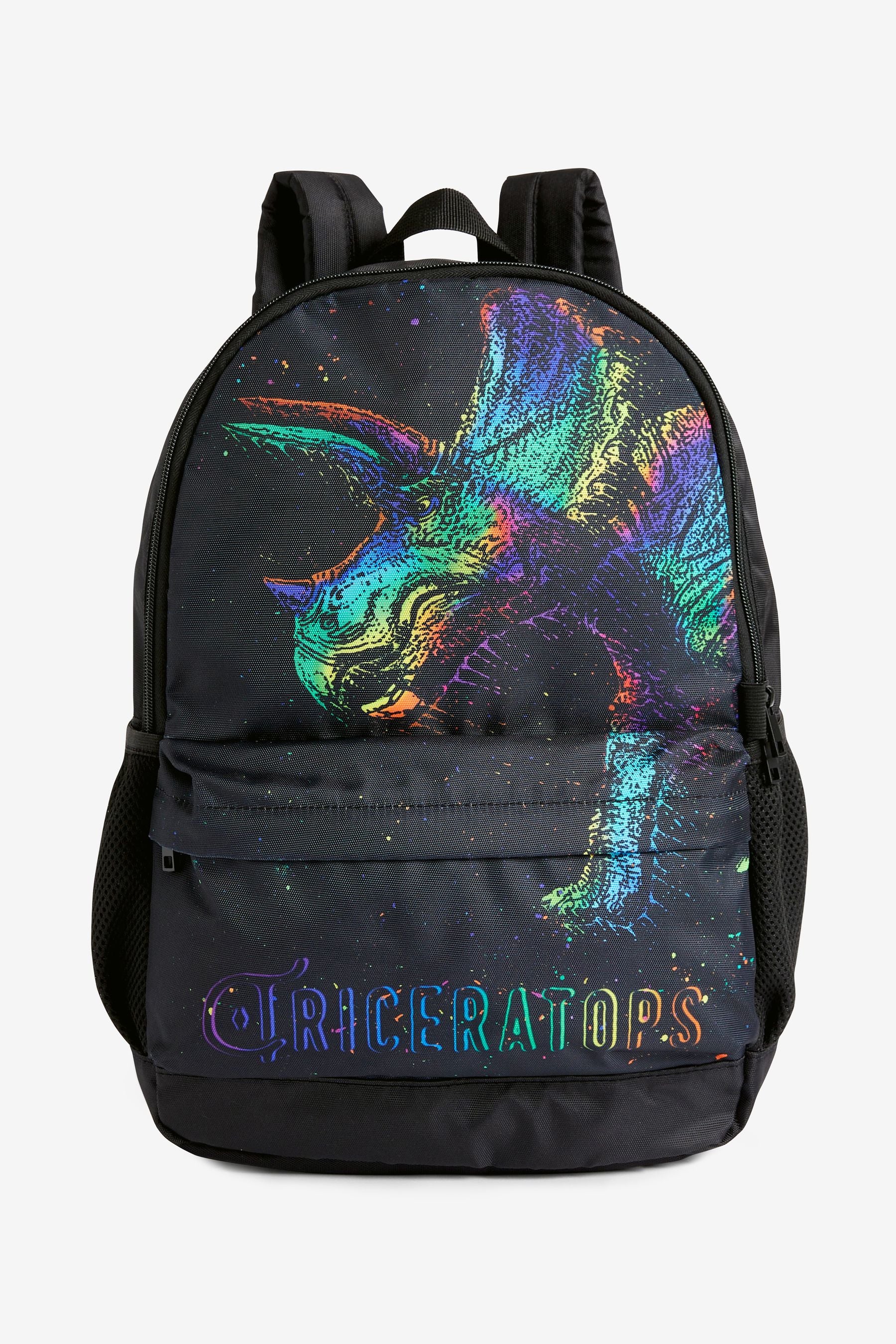 Black Fluro Dino Splat School Backpack