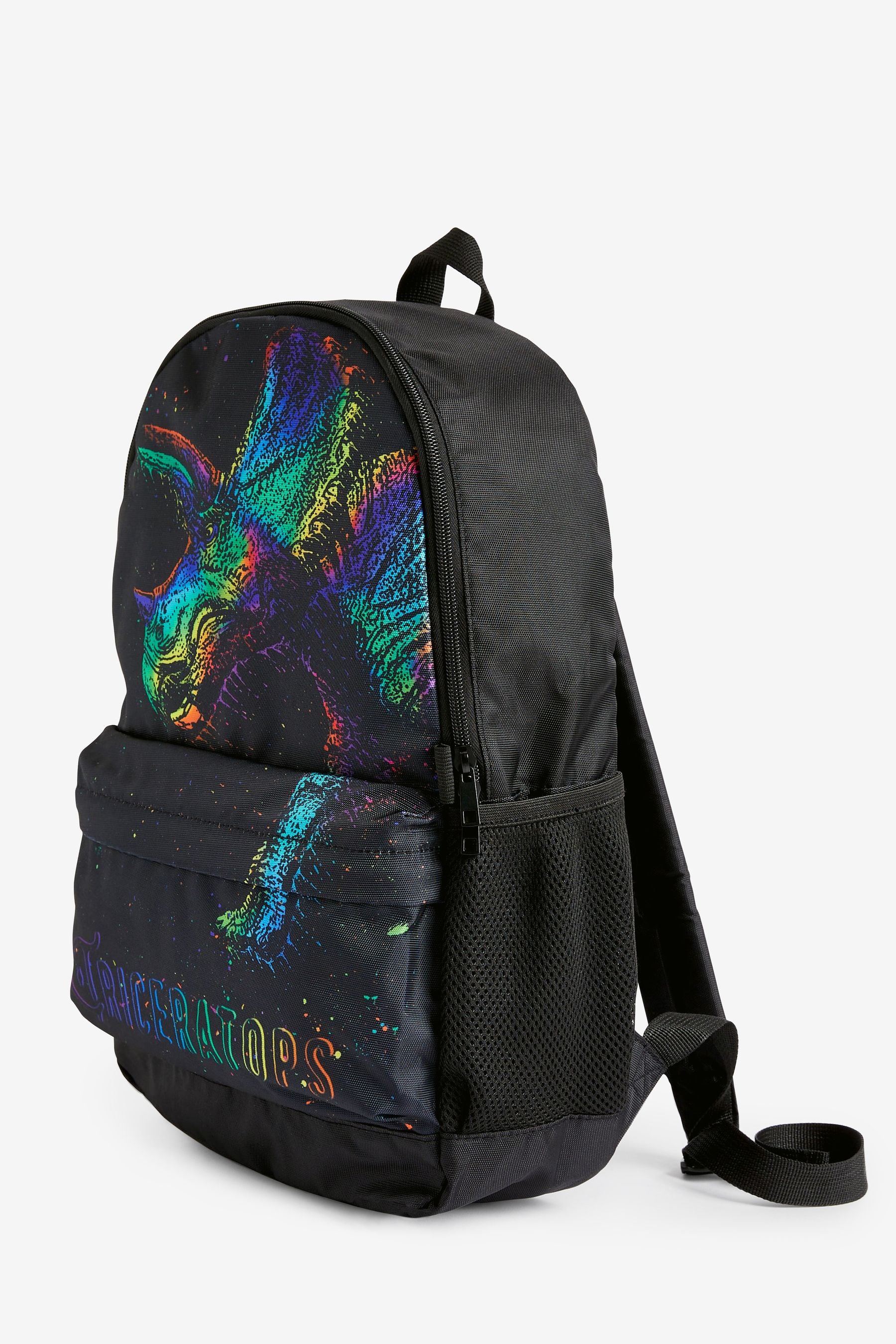 Black Fluro Dino Splat School Backpack