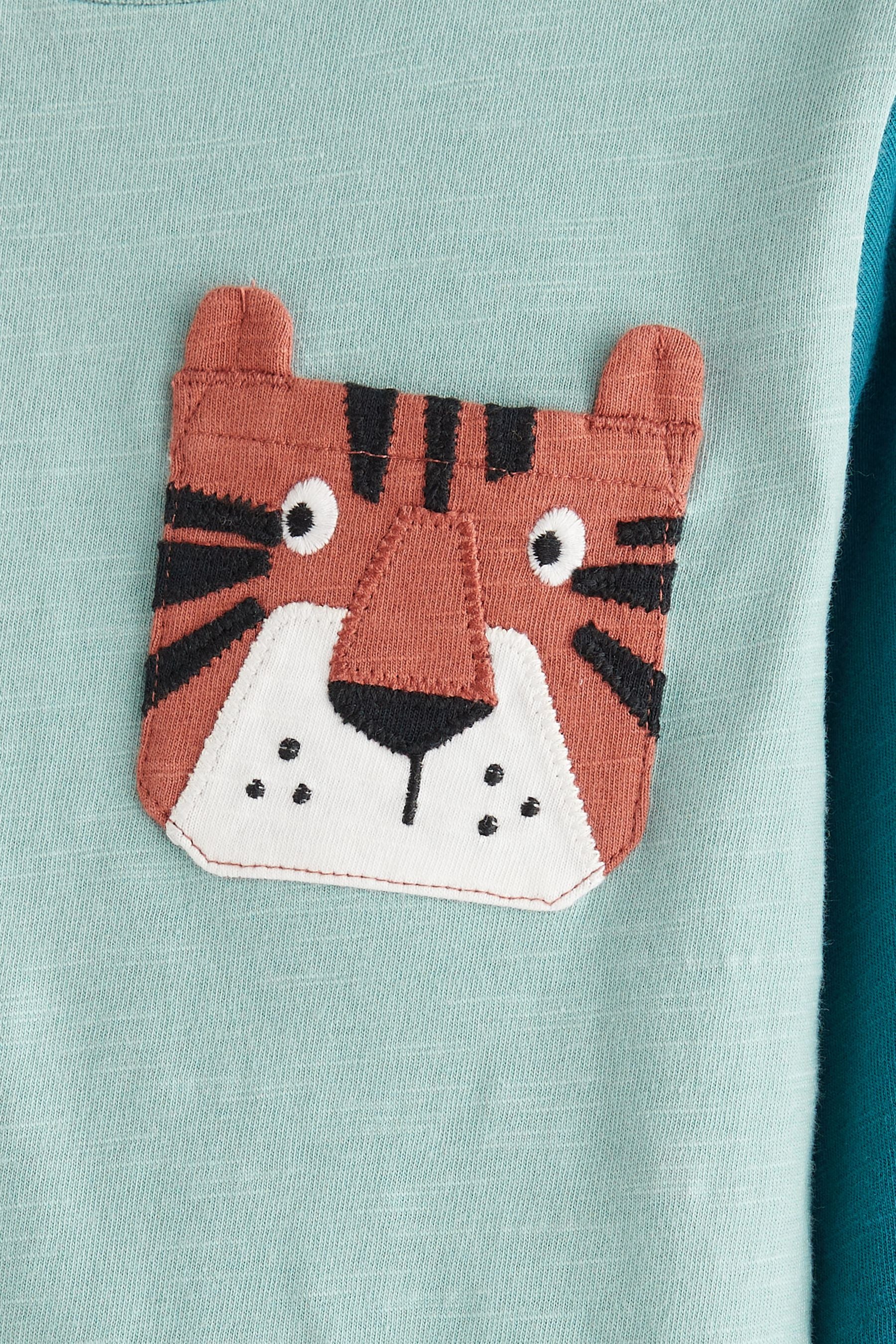 Blue/Orange Tiger Colourblock Long Sleeve Pocket T-Shirt (3mths-7yrs)