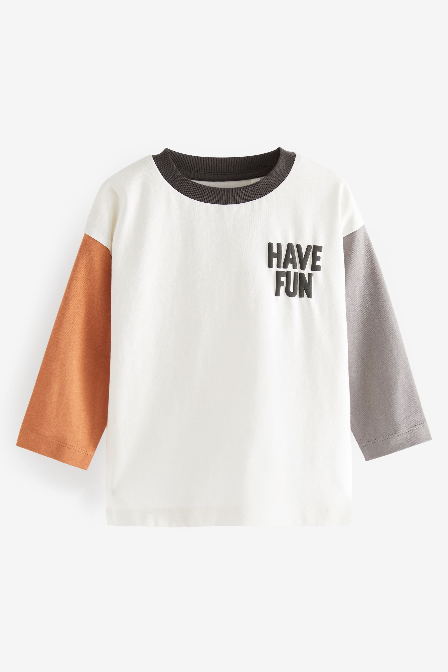 White/Rust Brown Have Fun Long Sleeve Slogan T-Shirt (3mths-7yrs)