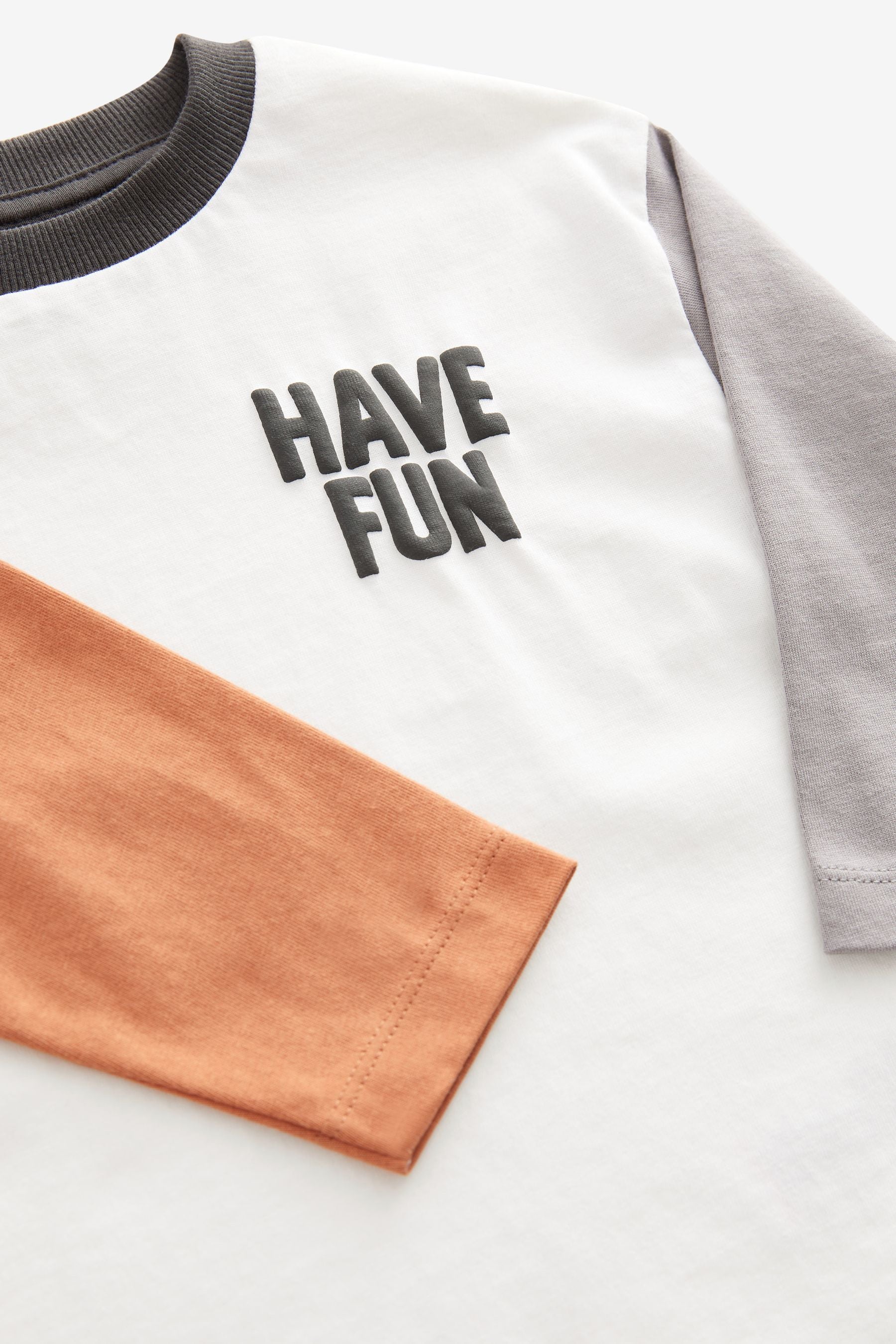 White/Rust Brown Have Fun Long Sleeve Slogan T-Shirt (3mths-7yrs)