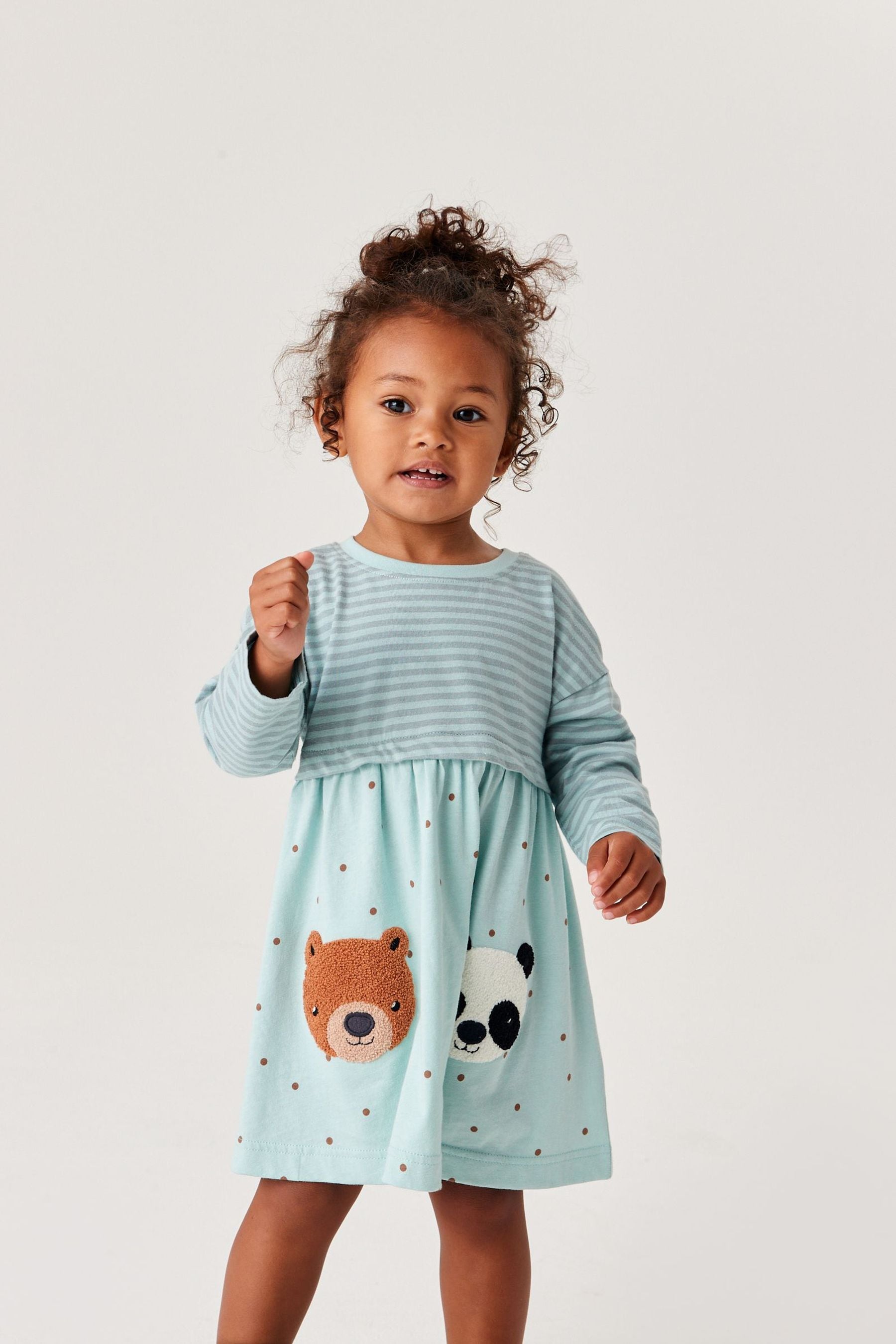 Blue Bear Long Sleeve Cotton Pocket Dress (3mths-7yrs)