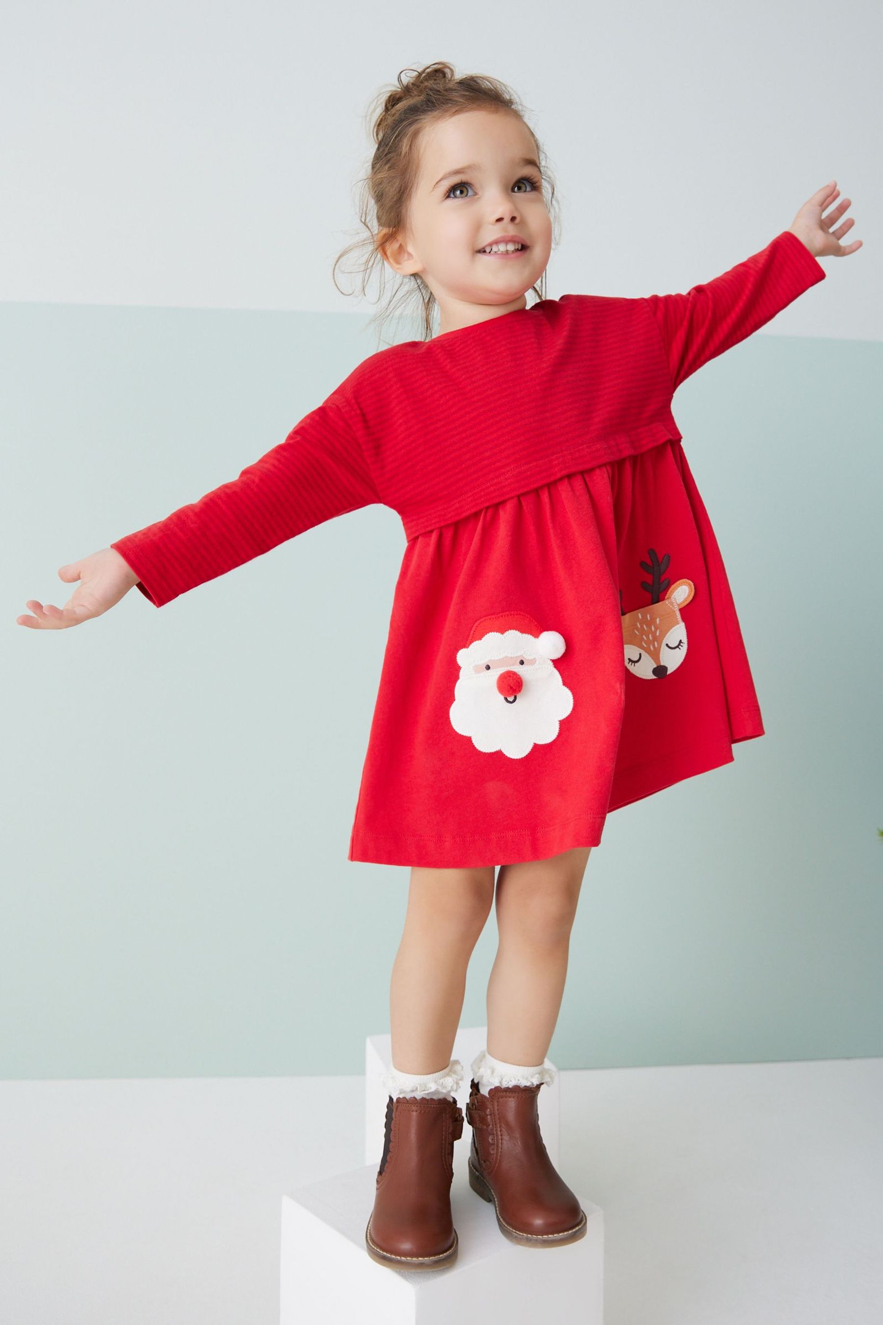 Red Christmas Long Sleeve Cotton Pocket Dress (3mths-7yrs)