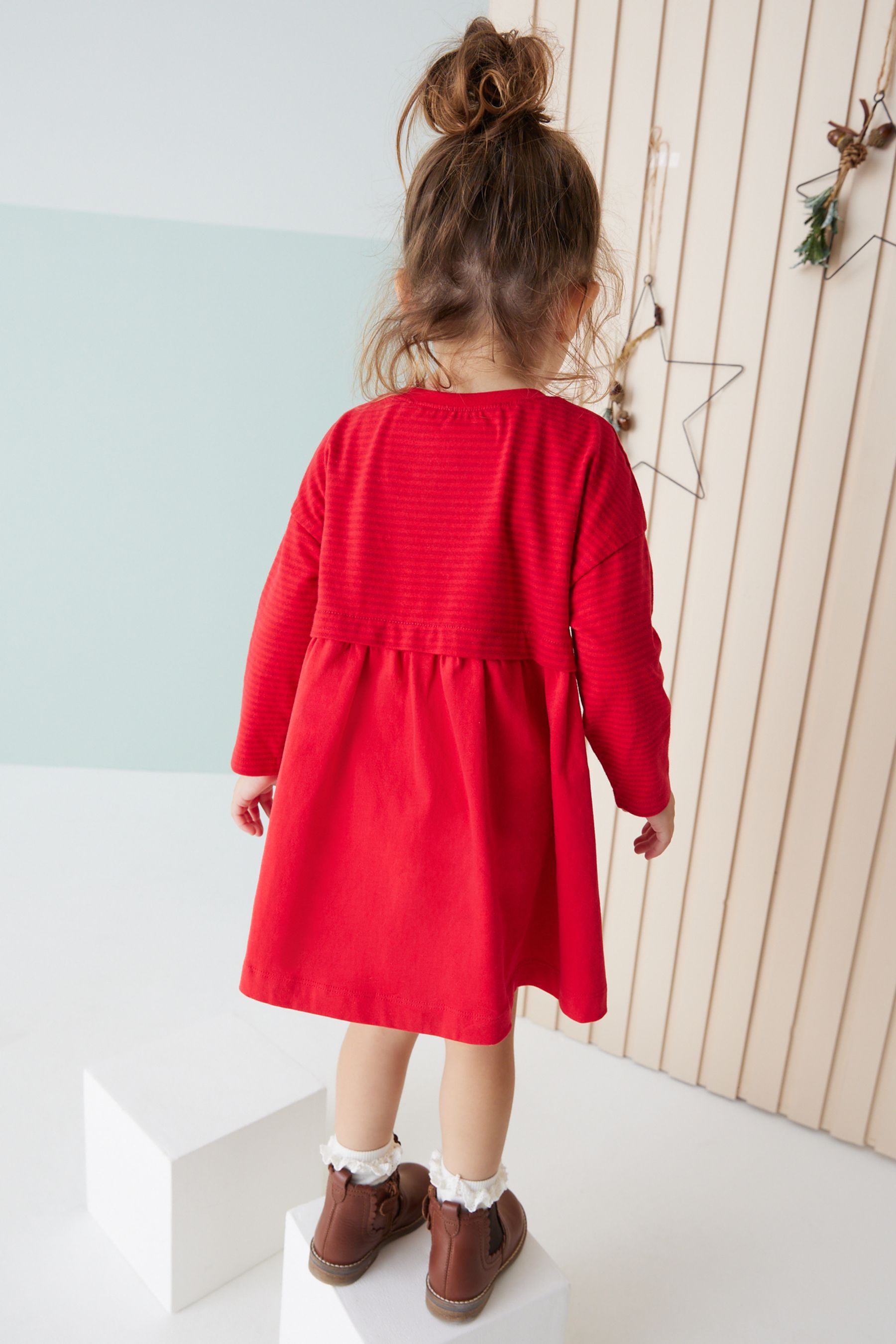 Red Christmas Long Sleeve Cotton Pocket Dress (3mths-7yrs)