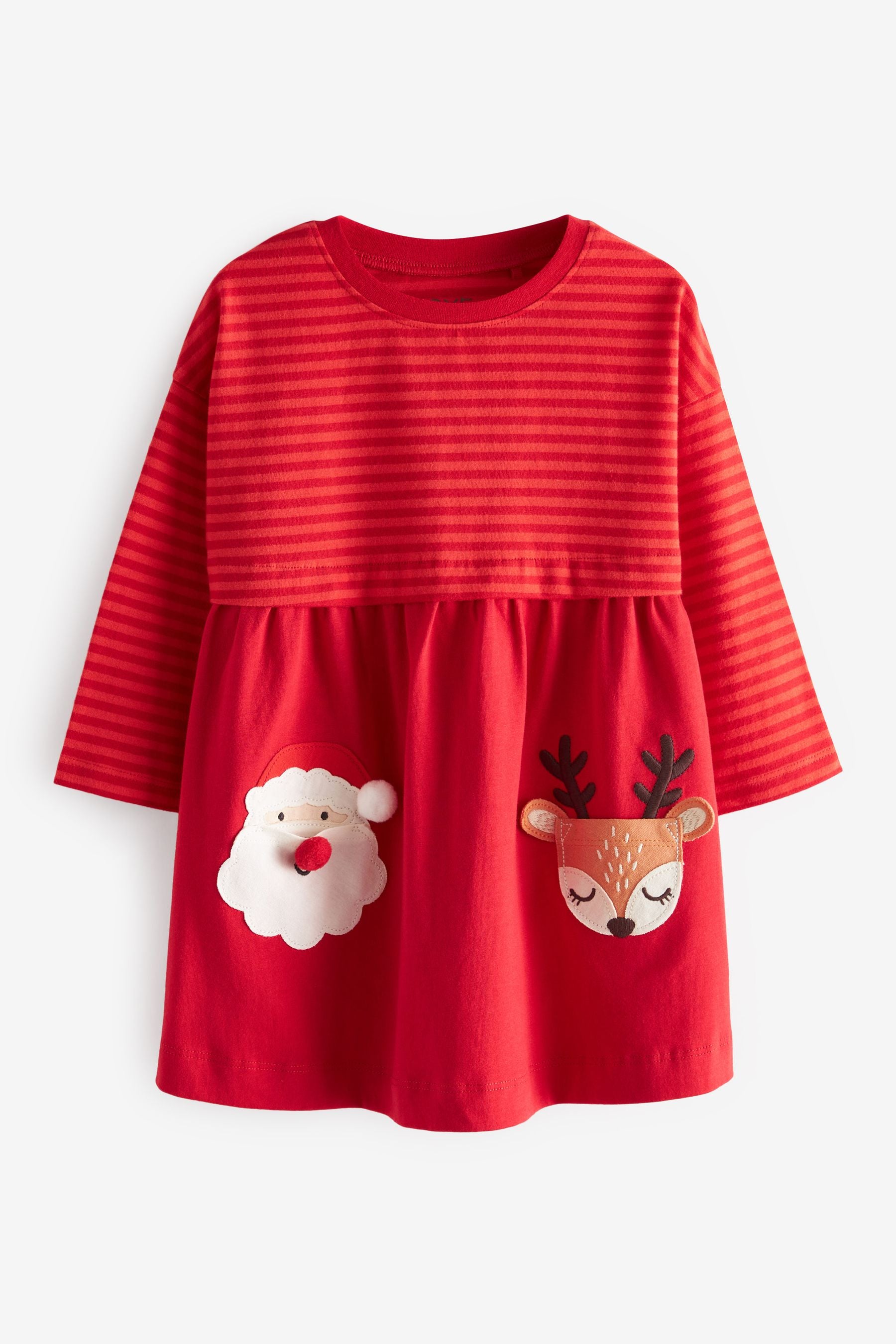 Red Christmas Long Sleeve Cotton Pocket Dress (3mths-7yrs)