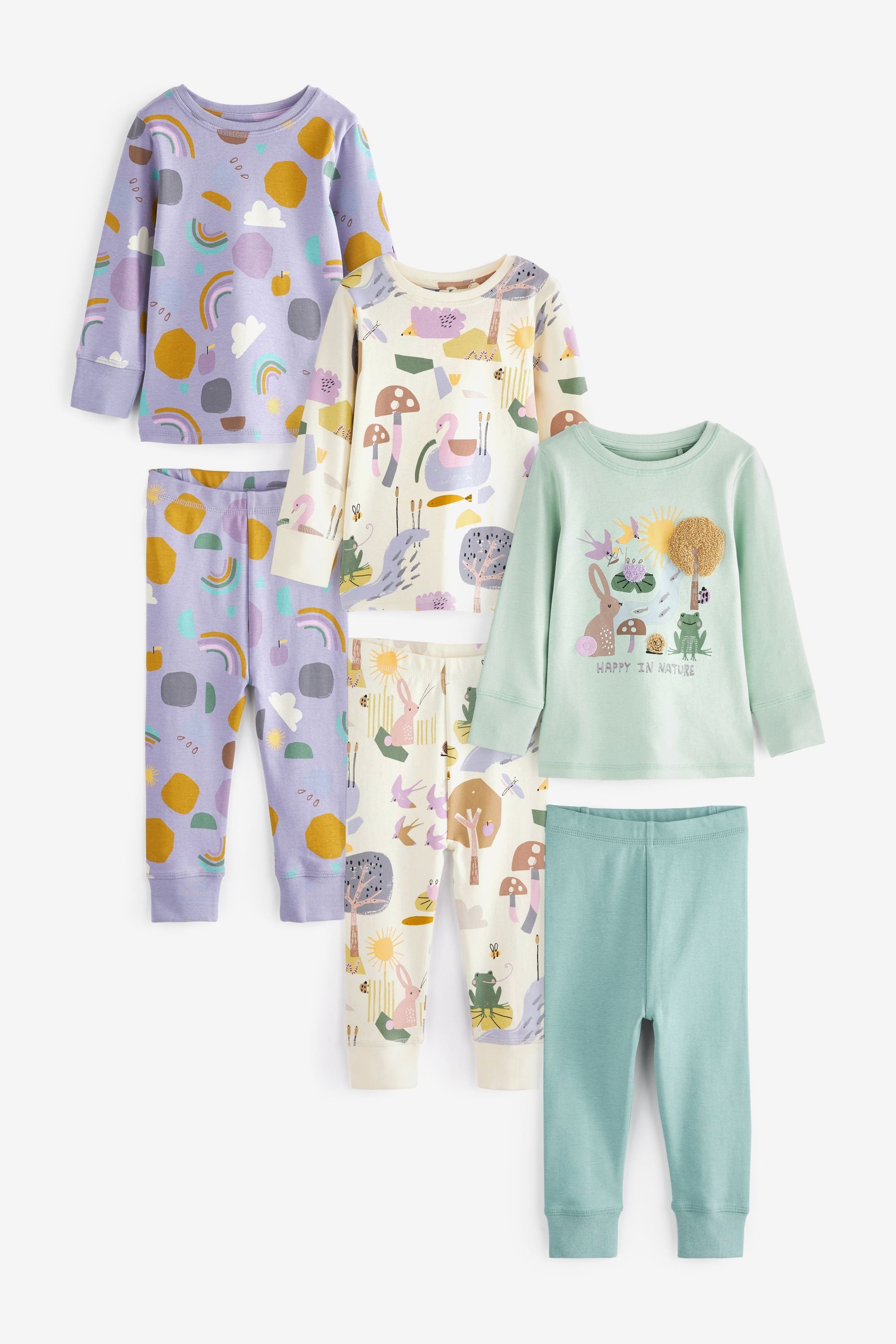 Green/Purple/Cream Nature Character 3 Pack Pyjamas (9mths-12yrs)