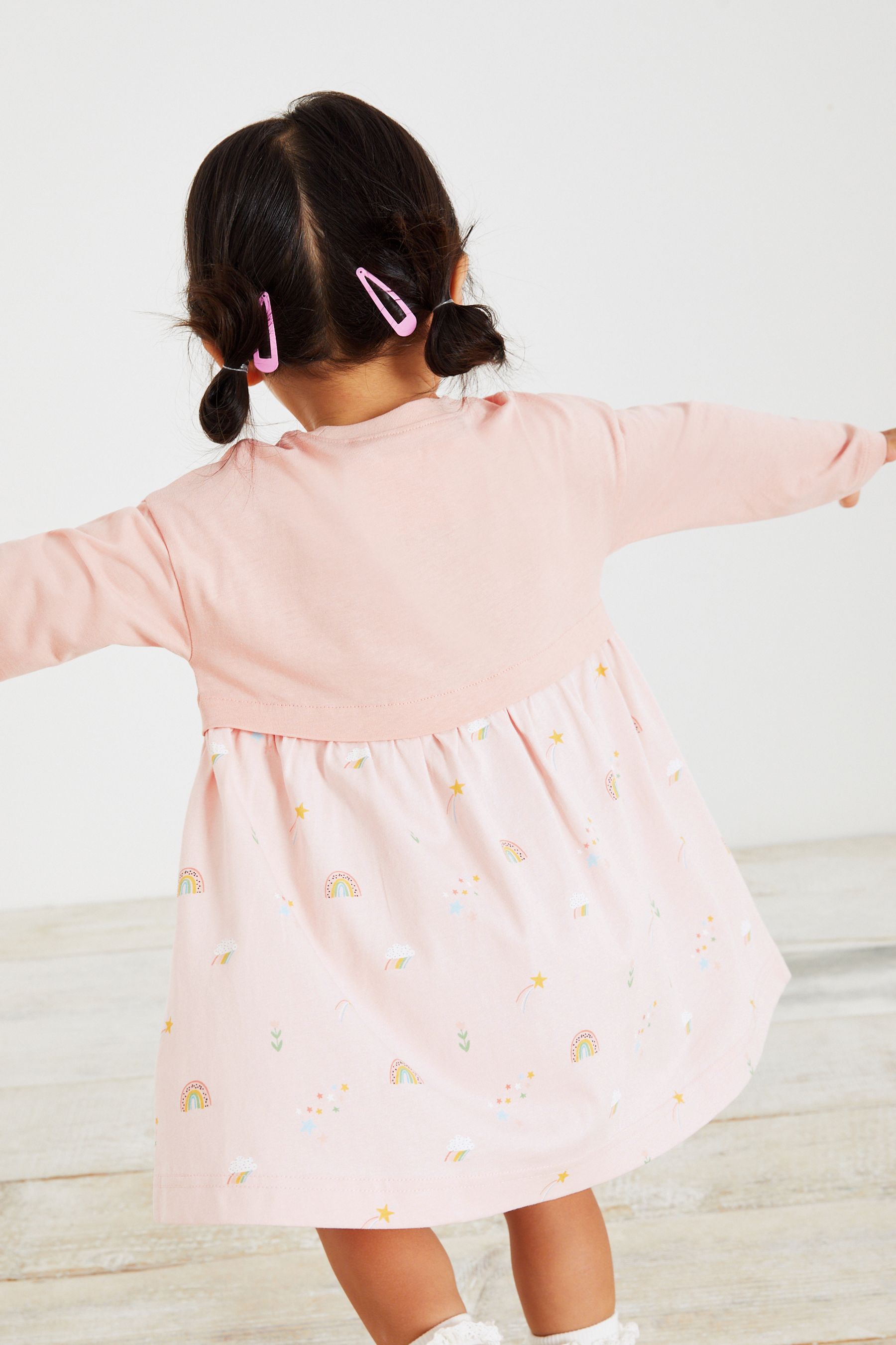 Pink Unicorn Long Sleeve Cotton Pocket Dress (3mths-7yrs)