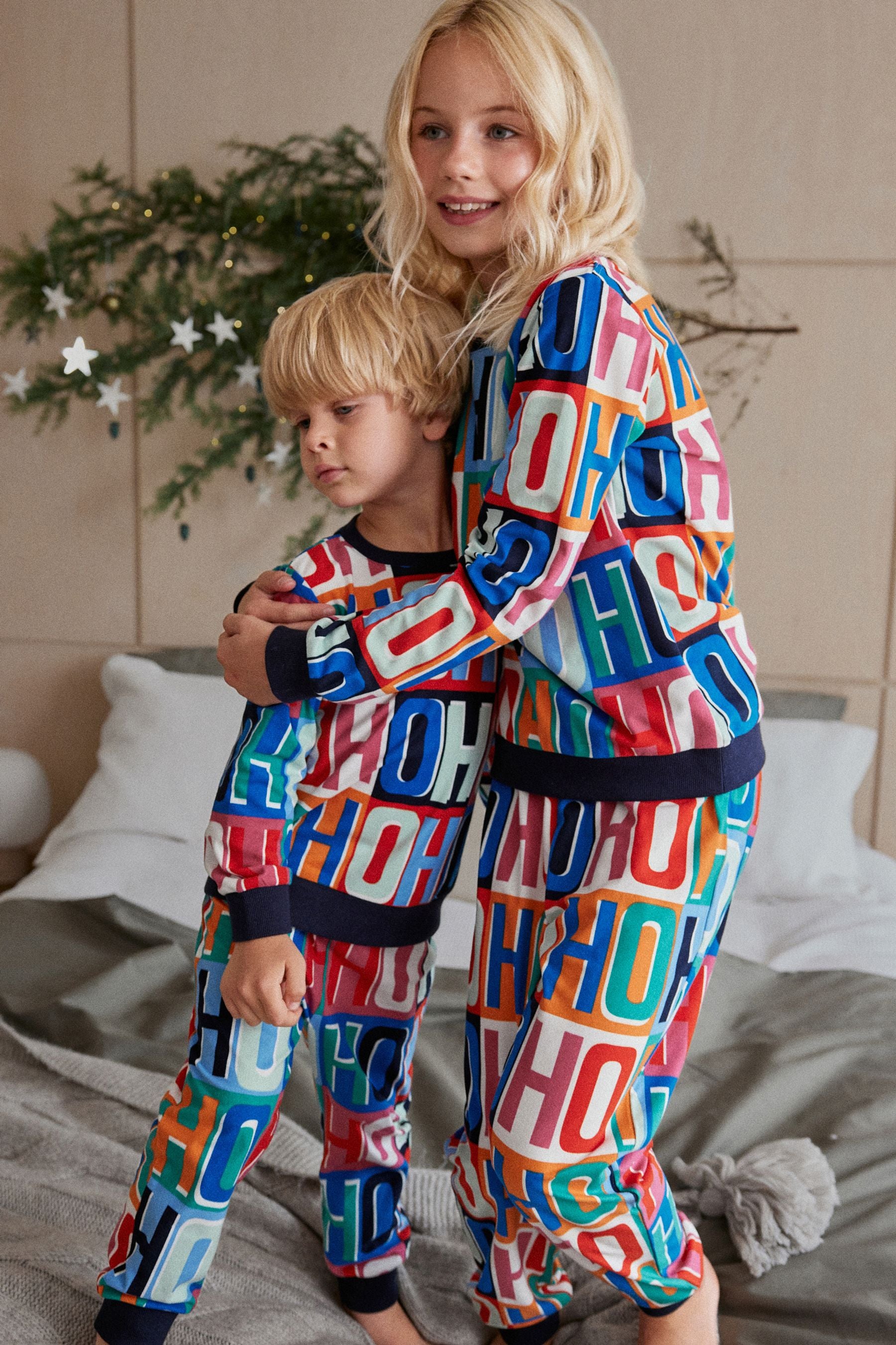 Navy Blue HoHoHo Matching Family Kids Cosy Pyjamas (9mths-16yrs)