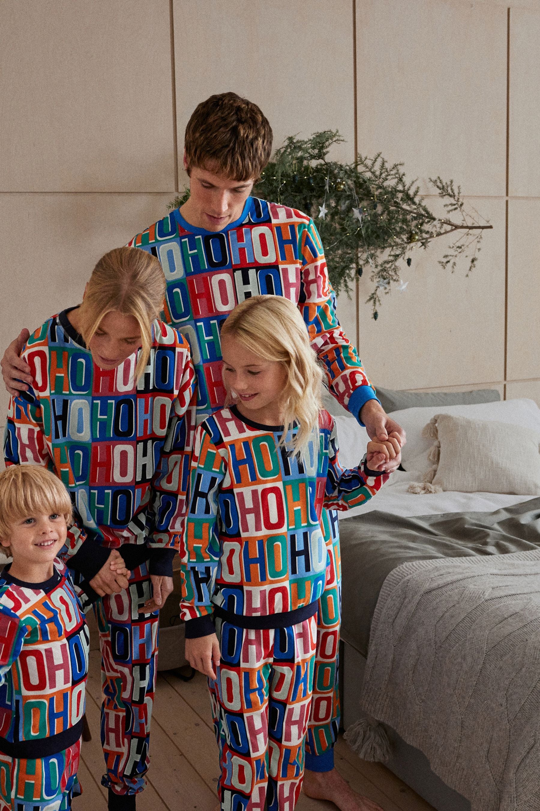 Navy Blue HoHoHo Matching Family Kids Cosy Pyjamas (9mths-16yrs)