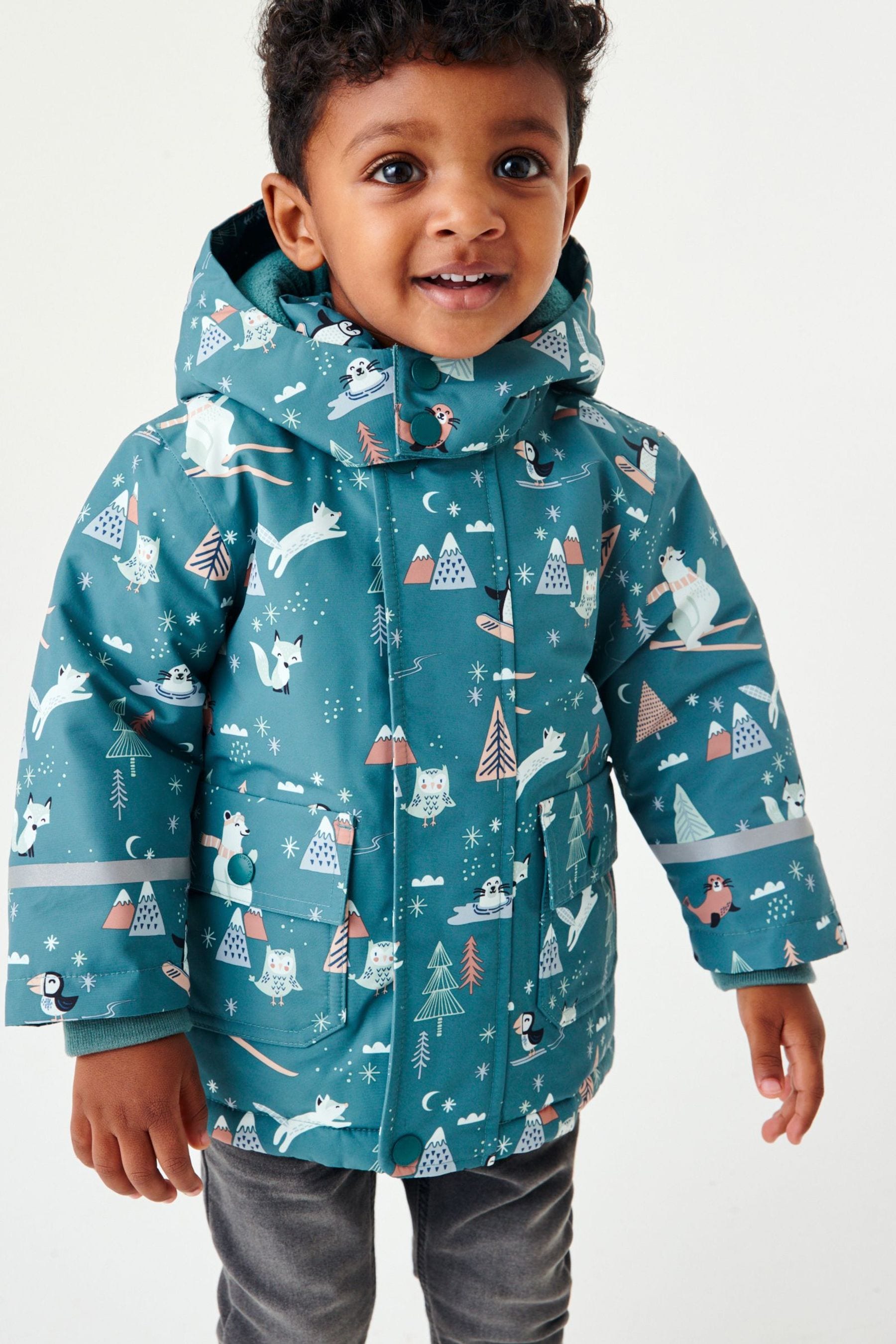 Teal Blue Waterproof Coat With Faux Fur Trim (3mths-7yrs)