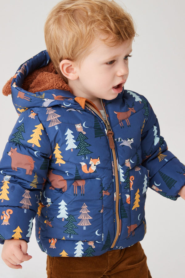 Navy Woodland Print Shower Resistant Coat (3mths-7yrs)