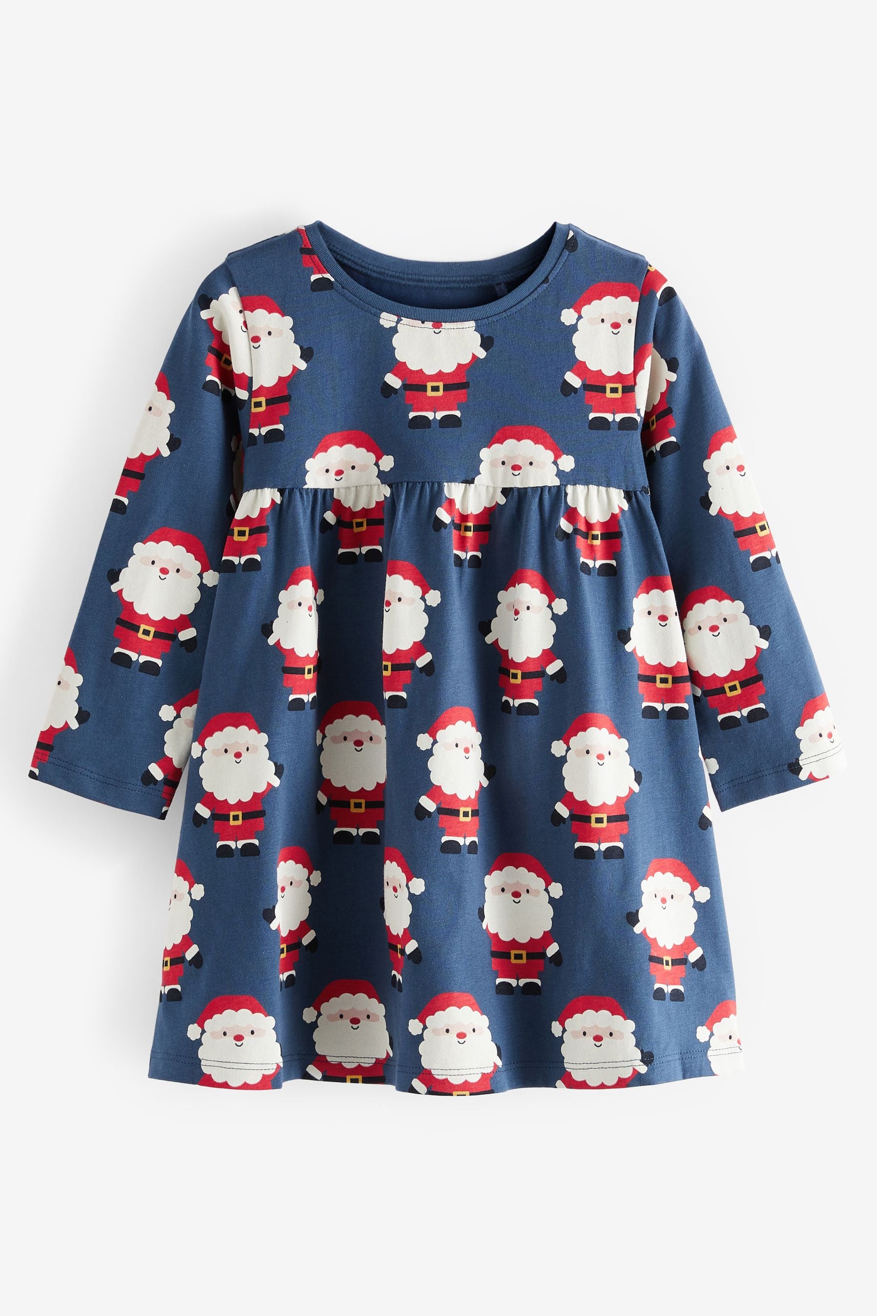 Navy Blue Christmas Santa Long Sleeve Jersey Dress (3mths-7yrs)